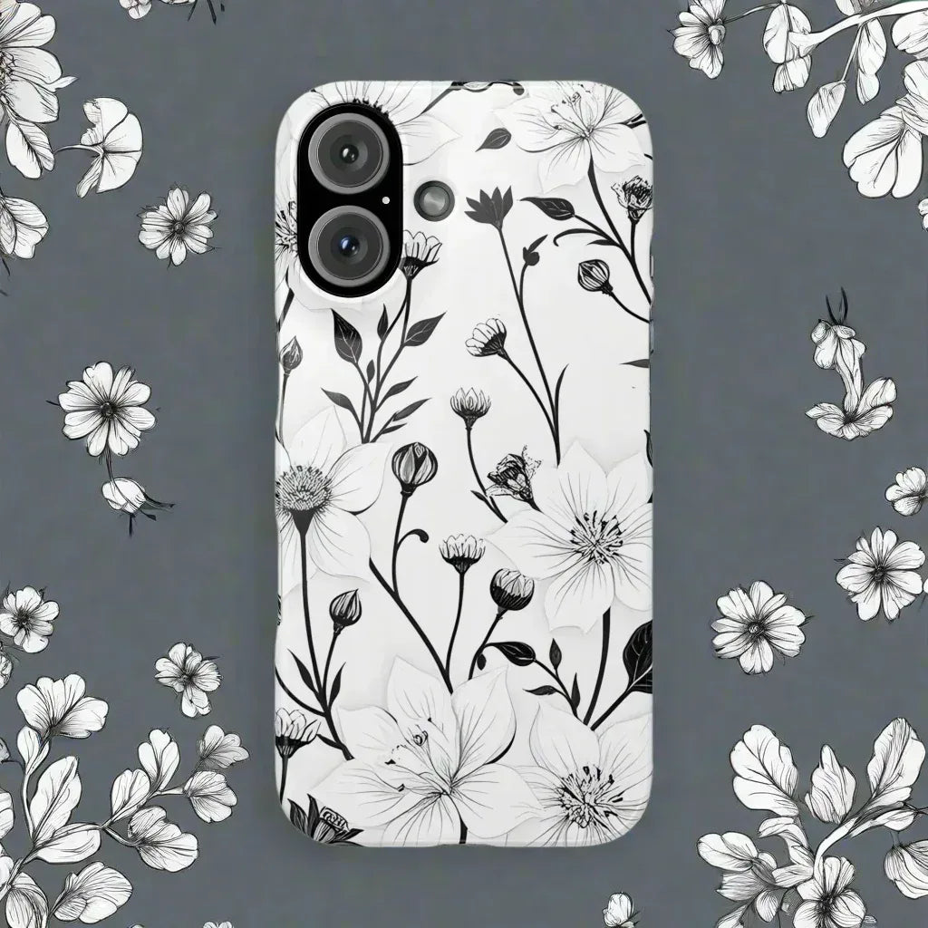 Monochrome Bloom Floral Phone Case for iPhone 11-16 - KARARMDESIGN