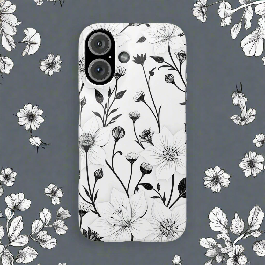 Monochrome Bloom Slim Floral Phone Case for iPhone 7-16 Models - KarArmDesign