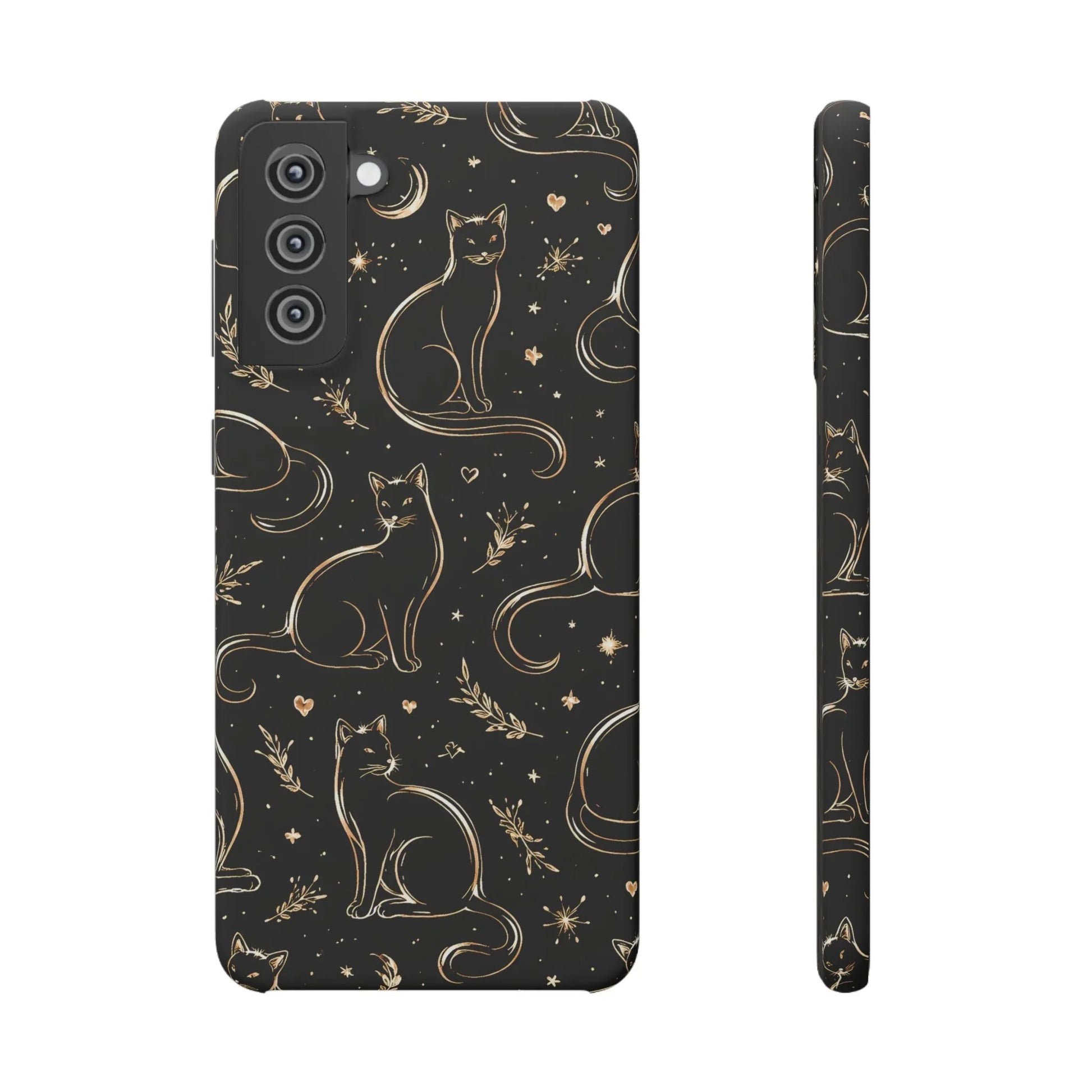 Golden Cat Pattern Phone Case for iPhone 11–17 & Galaxy S21–S25 - KARARMDESIGN