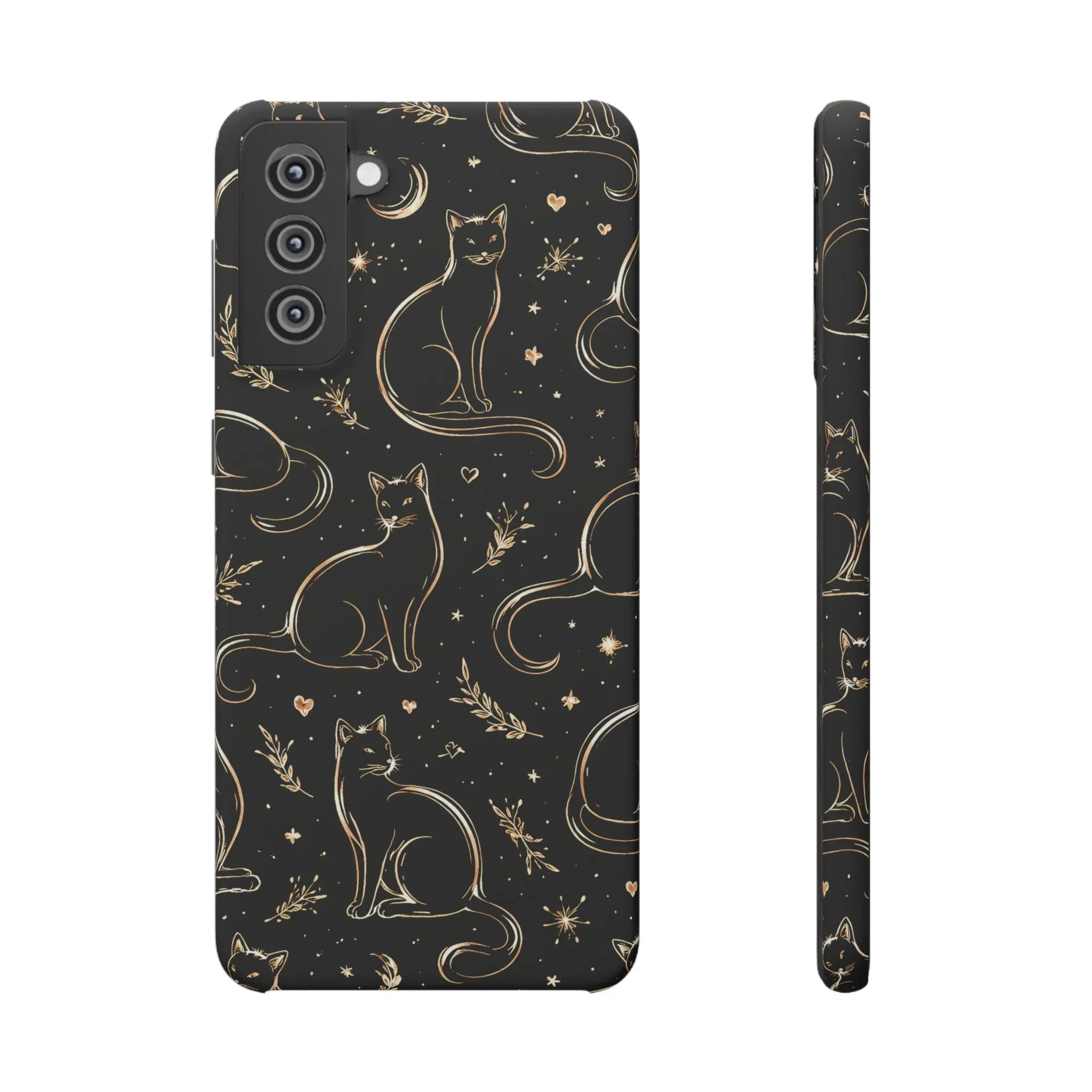 Golden Cat Pattern Phone Case for iPhone 11–17 & Galaxy S21–S25 - KARARMDESIGN