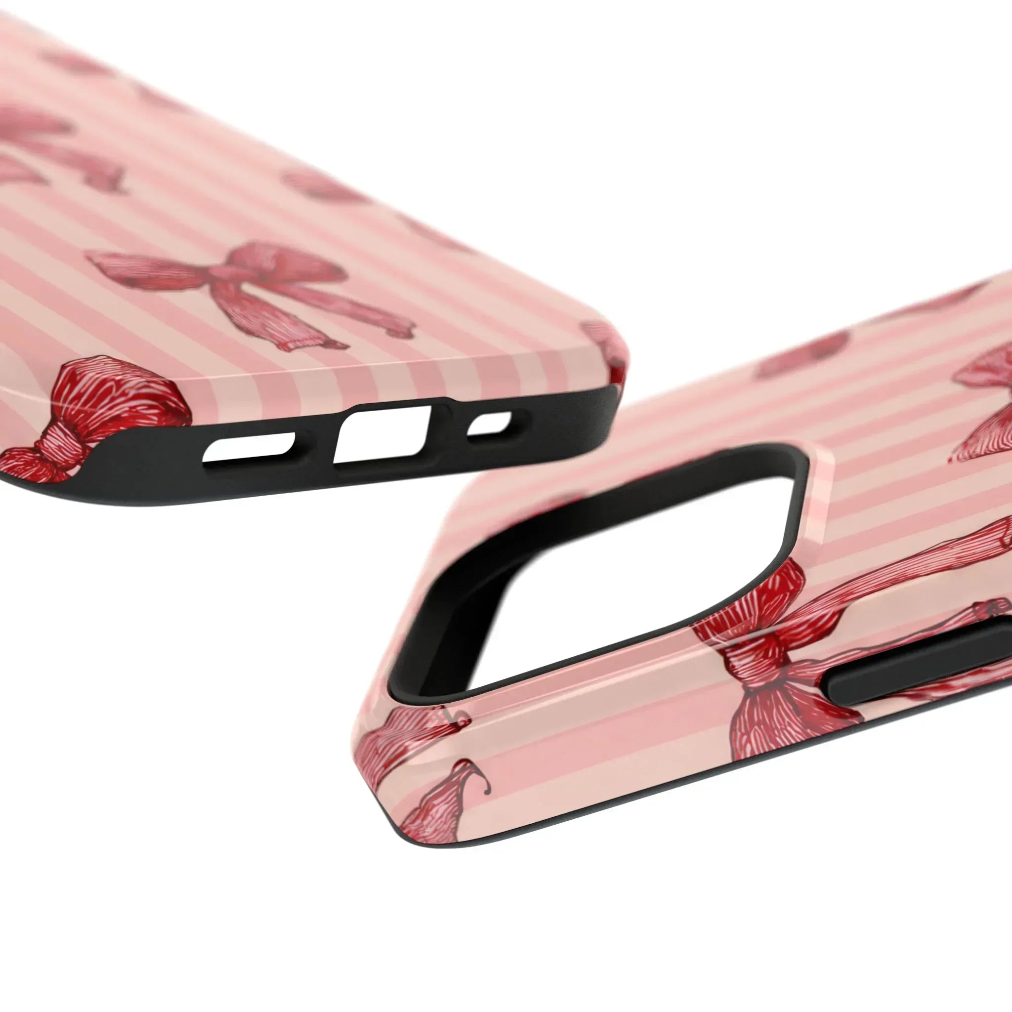 Red Bow Stripe Phone Case for iPhone 11-17 & Galaxy S21-S22 - KARARMDESIGN