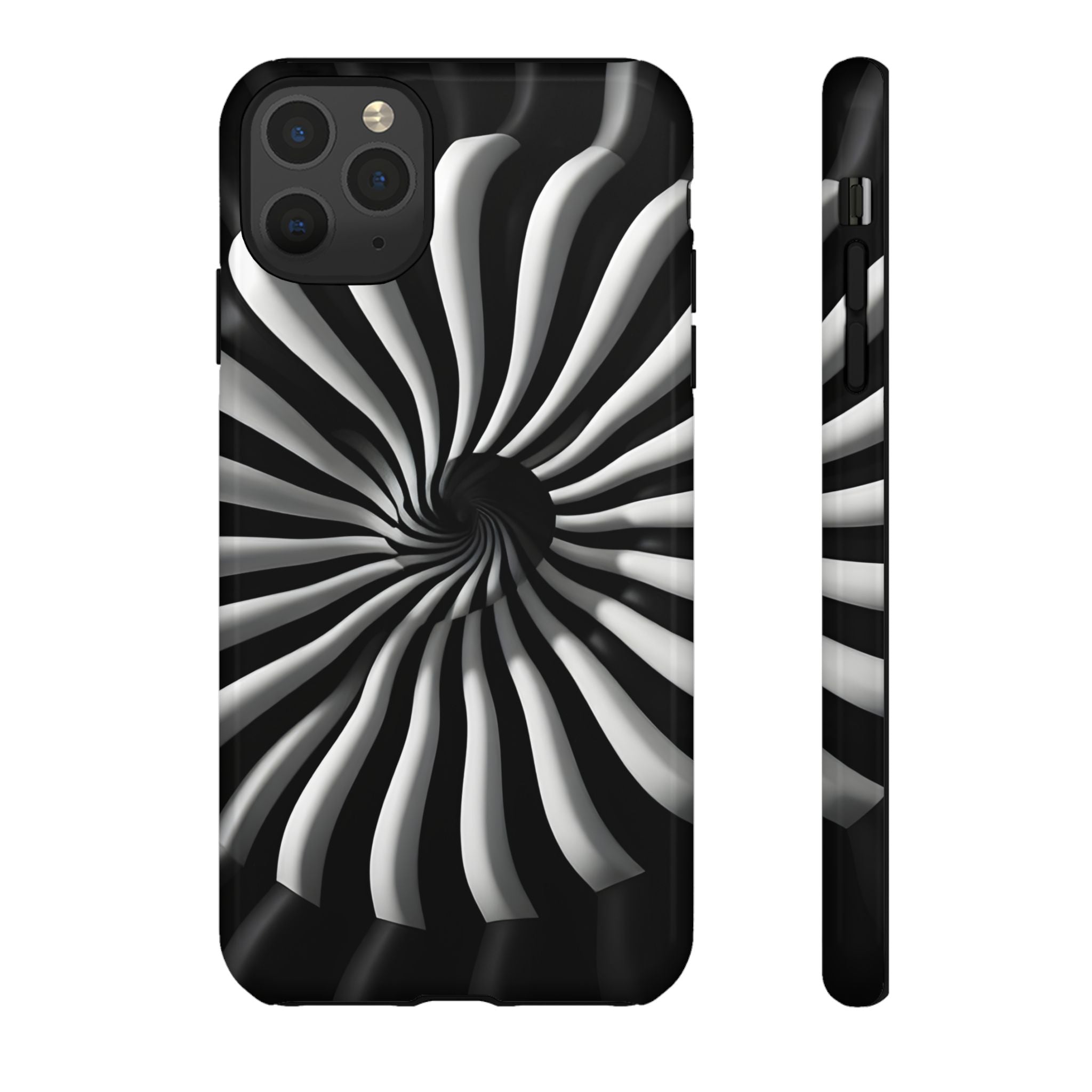 Hypnotic Black and White Spiral Phone Case – Optical Illusion Design for iPhone & Galaxy