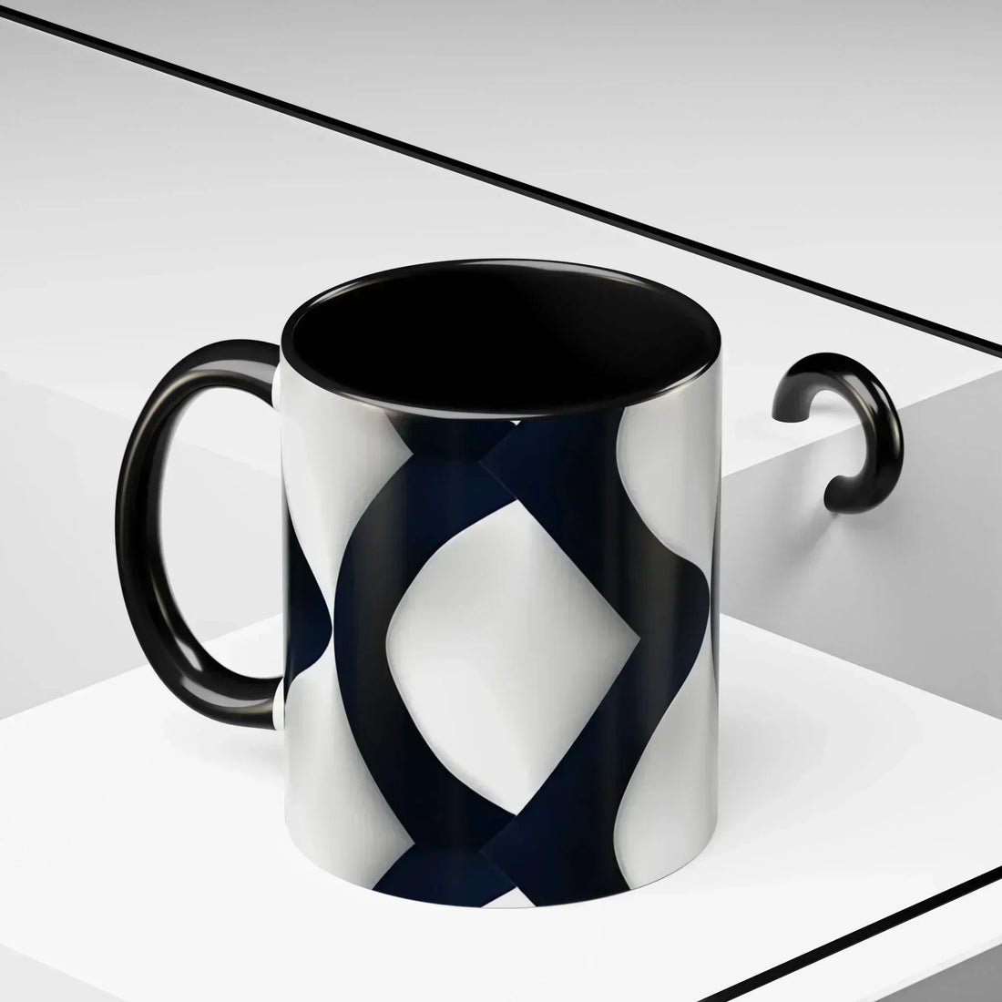Navy Blue and White Geometric Pattern Mug - KARARMDESIGN