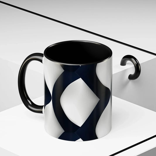 Navy Blue and White Geometric Pattern Mug with Modern Interlocking Design - KarArmDesign