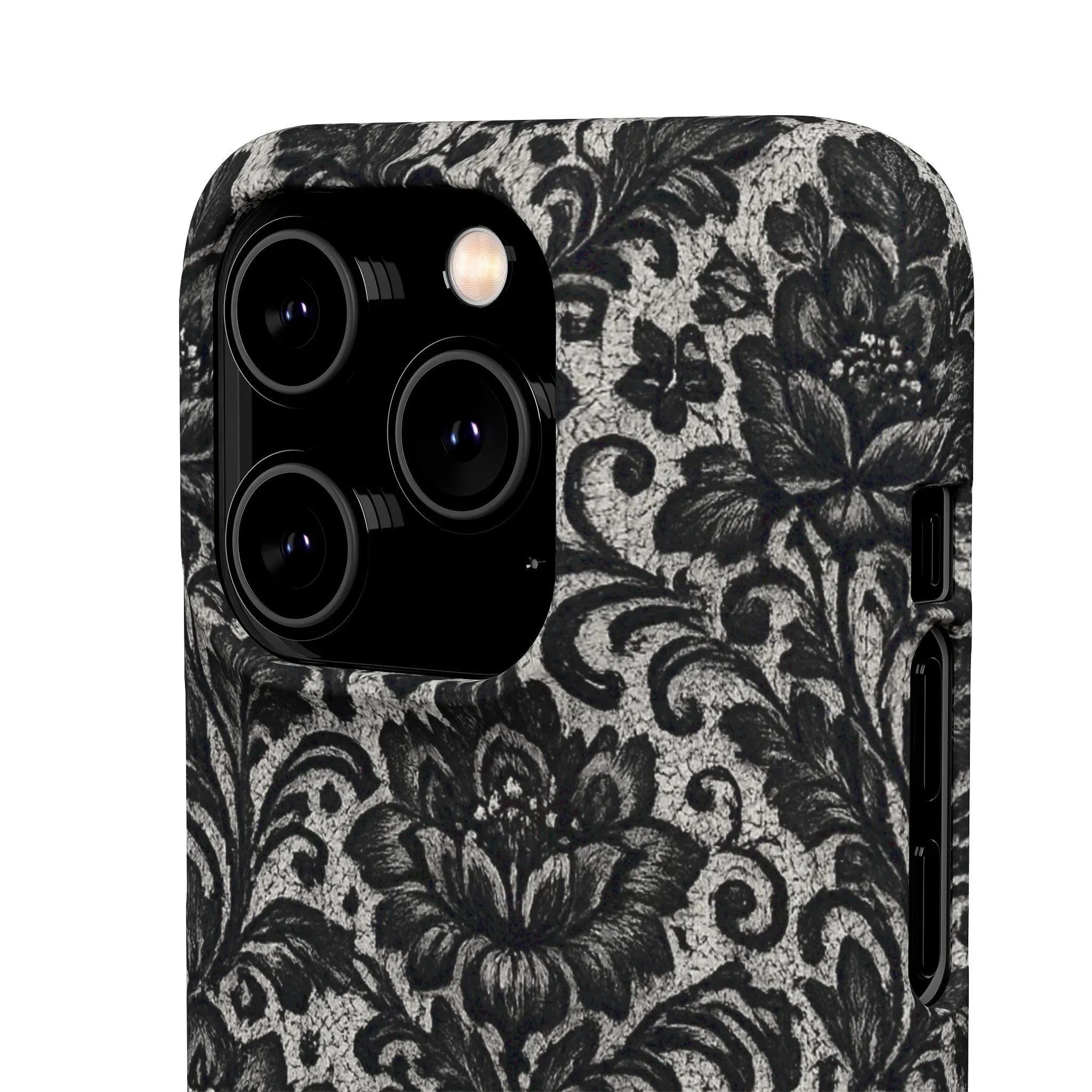 Black Damask Floral Phone Case for iPhone 11-17 and Galaxy S20-S25 - KARARMDESIGN