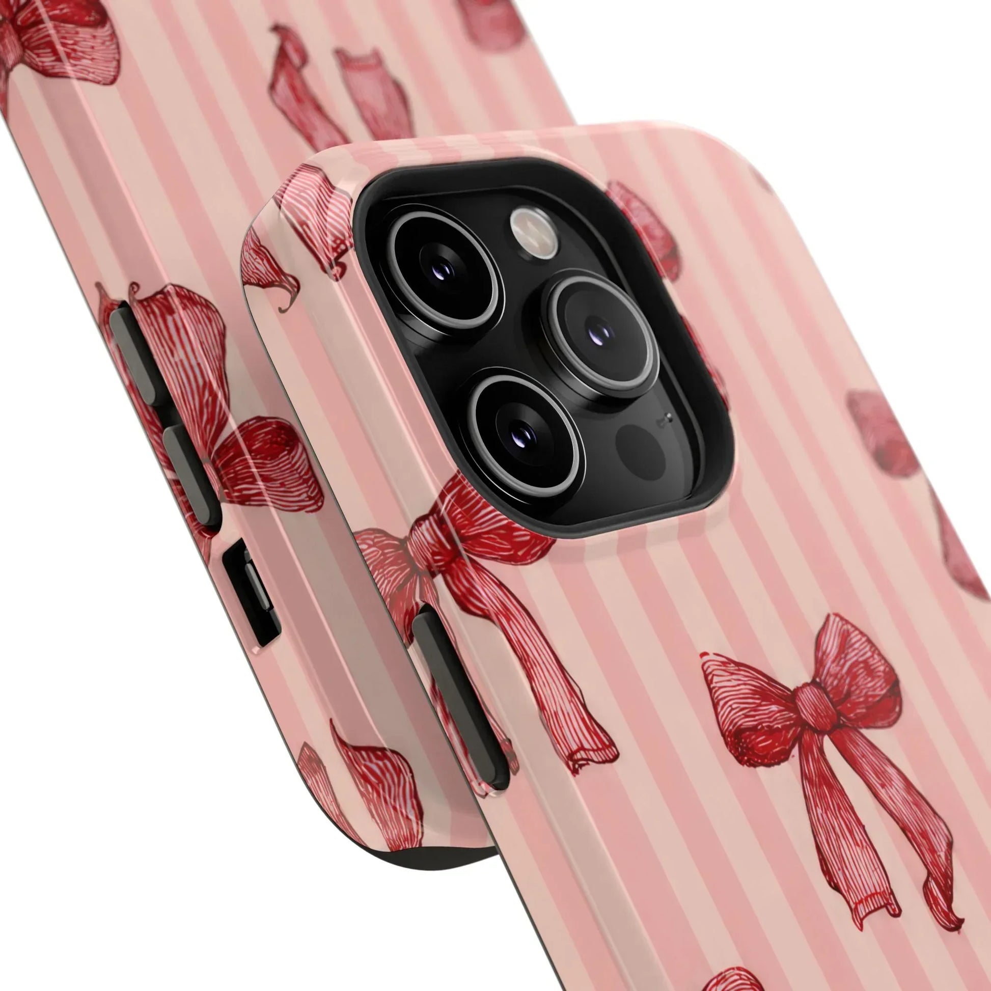 Red Bow Stripe Phone Case for iPhone 11-17 & Galaxy S21-S22 - KARARMDESIGN