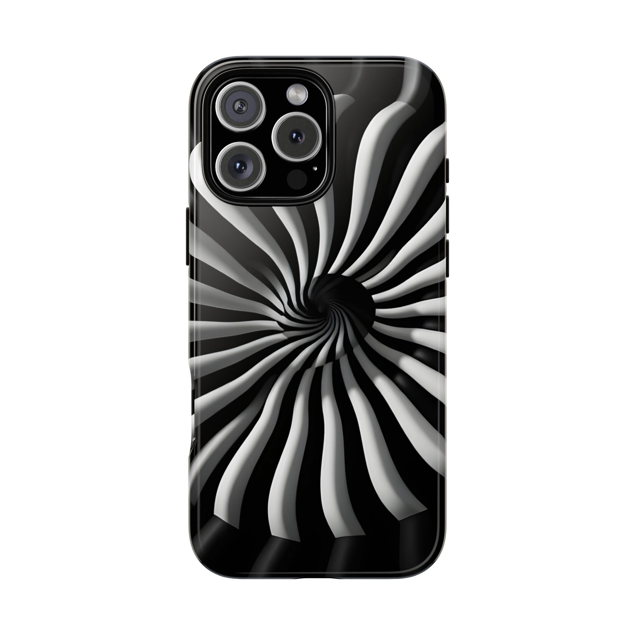 Hypnotic Black and White Spiral Phone Case – Optical Illusion Design for iPhone & Galaxy