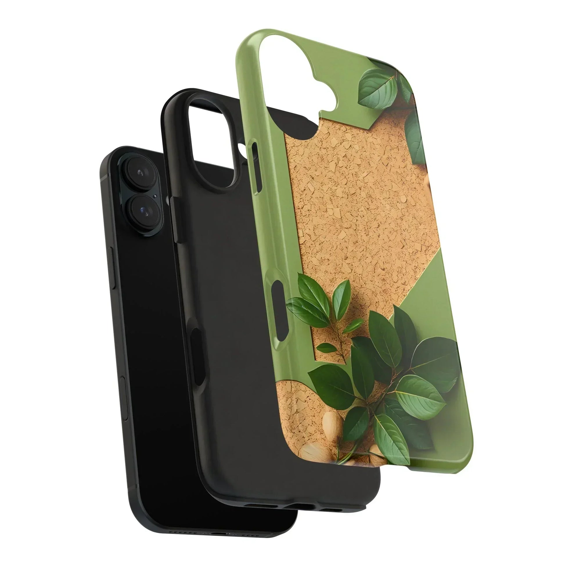 Eco-Inspired Tough Phone Case – Cork Texture with Leaf & Seed Design for iPhone 7-16 and Samsung Galaxy S21-S24 - KarArmDesign