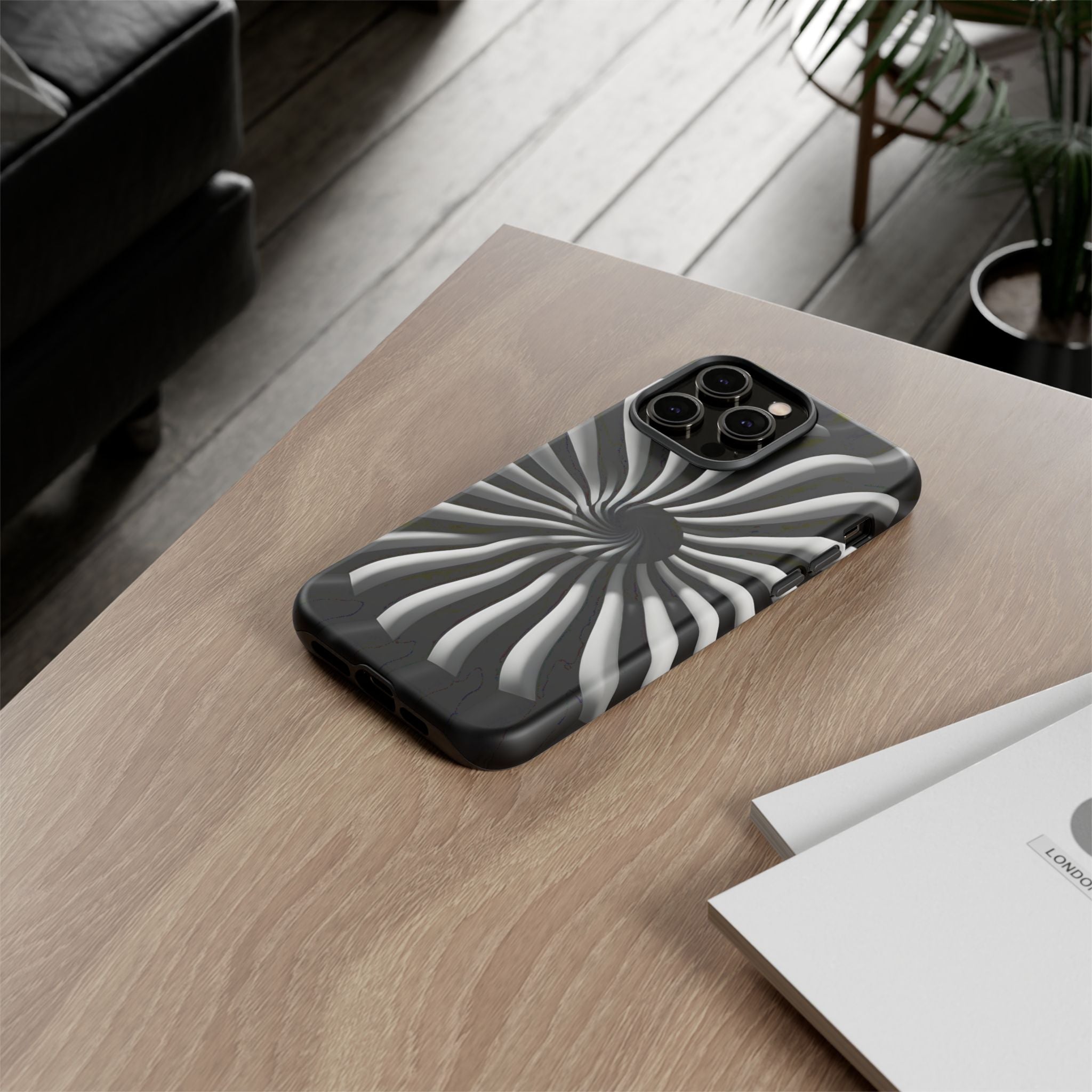 Hypnotic Black and White Spiral Phone Case – Optical Illusion Design for iPhone & Galaxy
