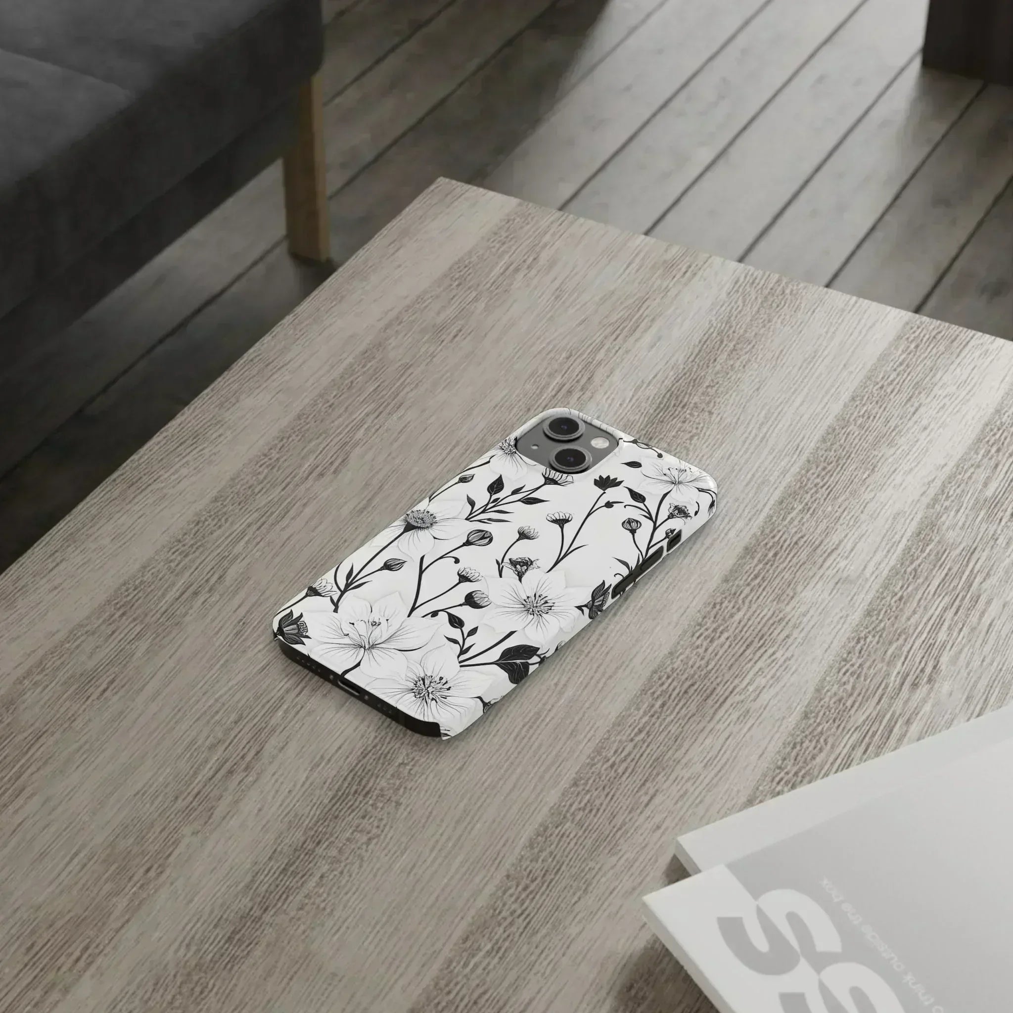 Monochrome Bloom Floral Phone Case for iPhone 11-16 - KARARMDESIGN
