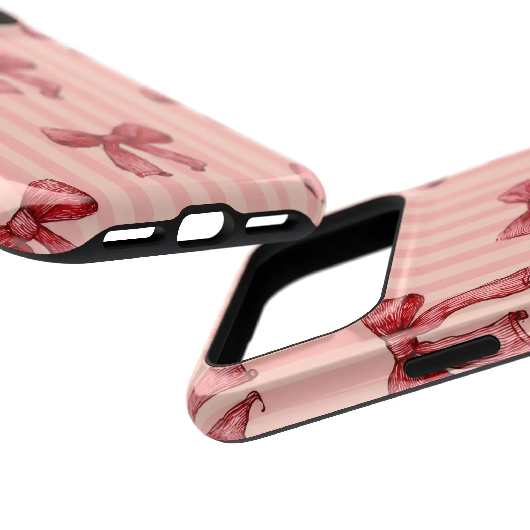 Red Bow Stripe Phone Case for iPhone 11-17 & Galaxy S21-S22 - KARARMDESIGN