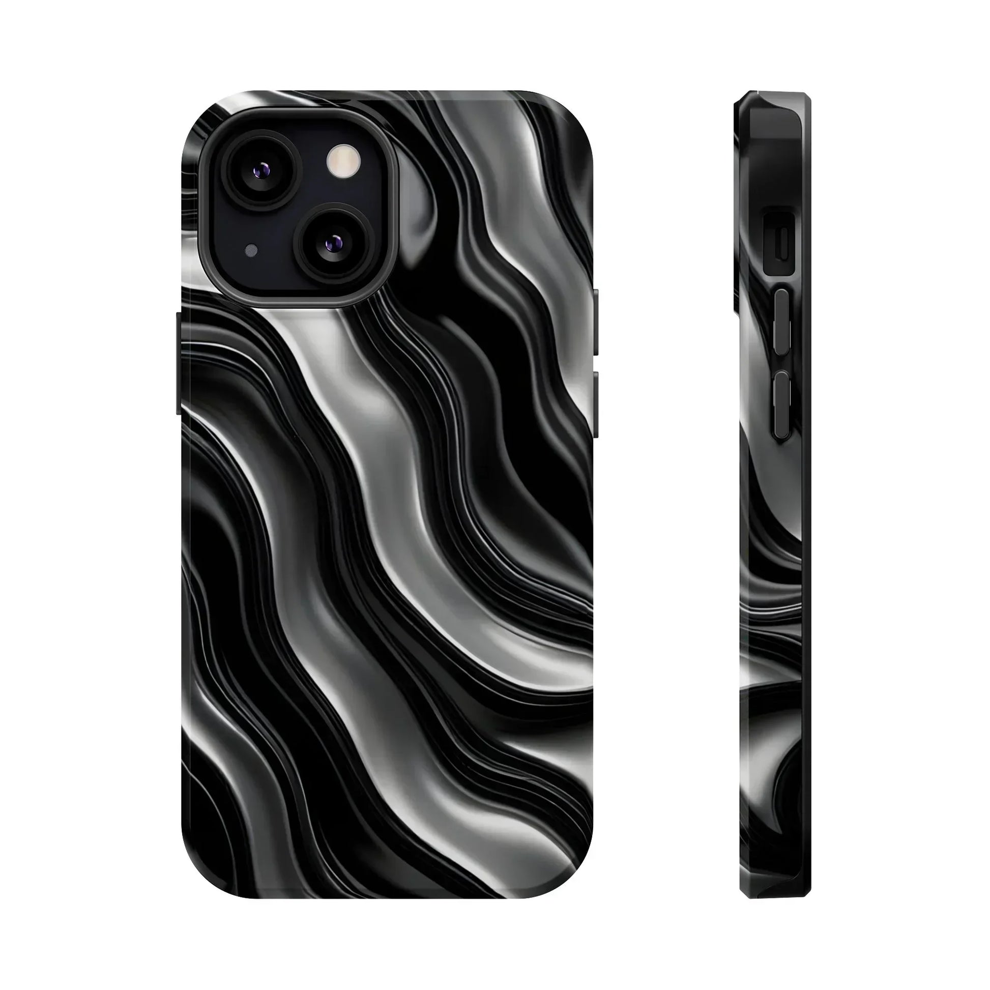 Wavy Illusion Black & Silver MagSafe® Tough Phone Case - KarArmDesign