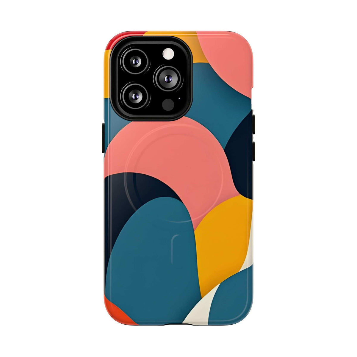 Colorful abstract art iPhone 13-17 phone case with four-camera layout and bright geometric design