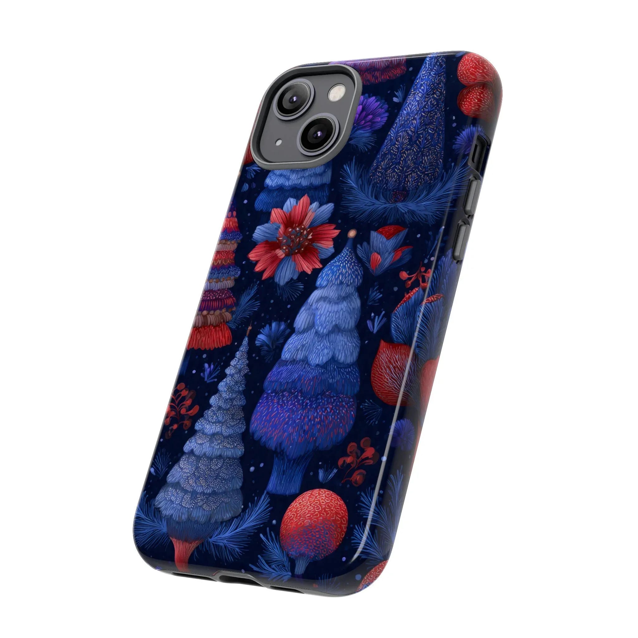 Midnight Blue Christmas Forest Phone Case for iPhone 8-17 and Galaxy S21–S25 - KARARMDESIGN