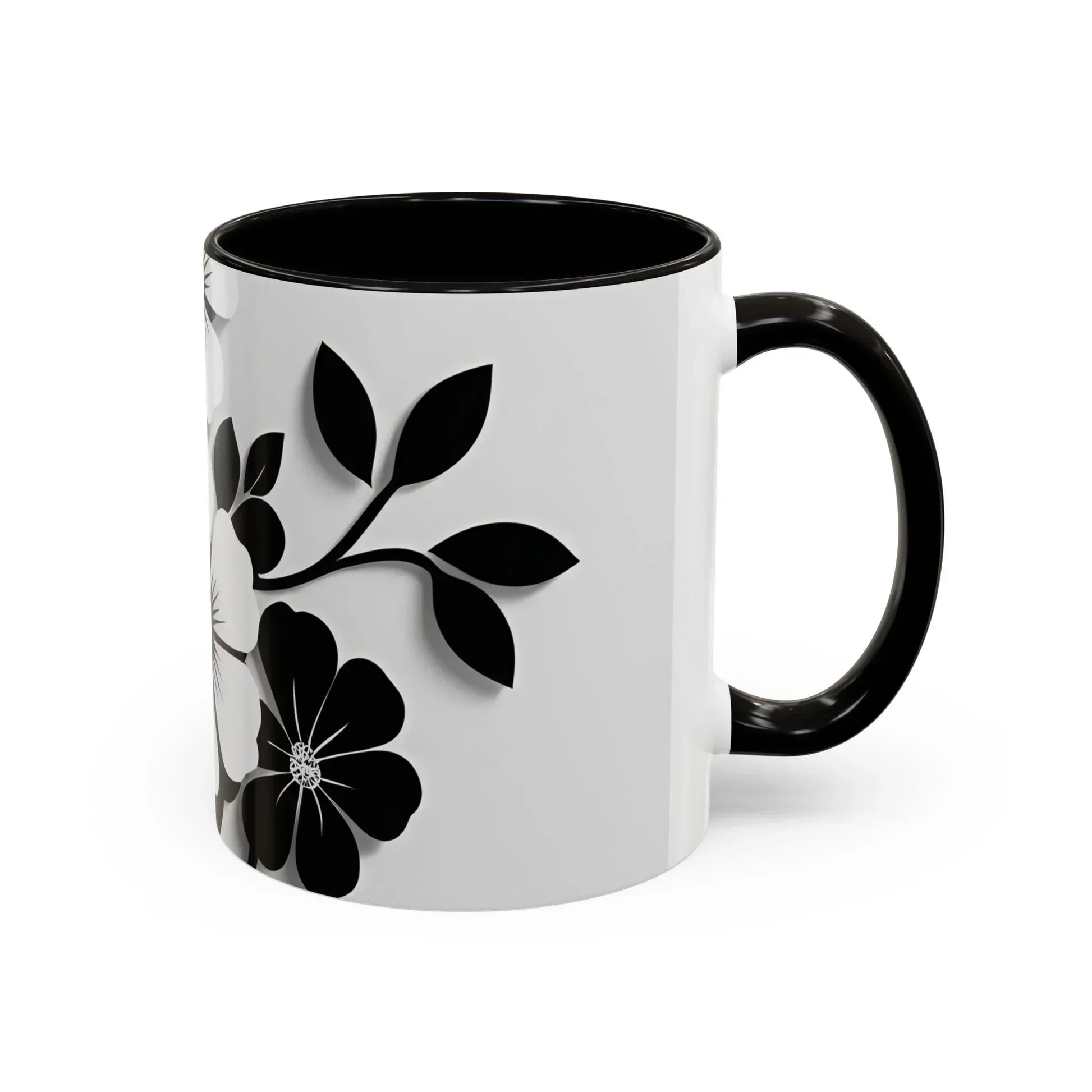 Floral Black & White Monochrome Ceramic Mug – 11oz & 15oz - KarArmDesign