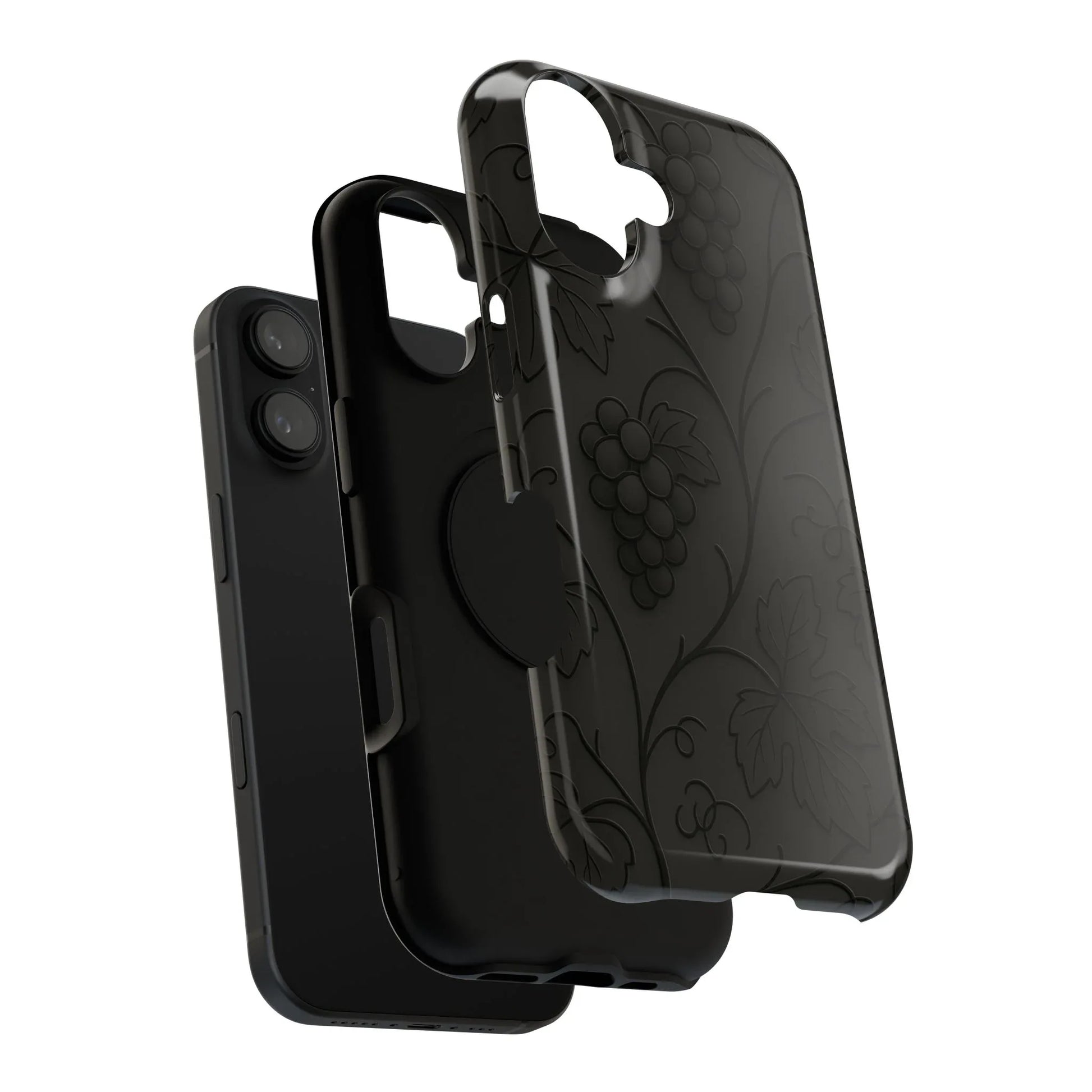 Elegant Embossed Grape Leaf Black Phone Case for iPhone and Galaxy - KARARMDESIGN