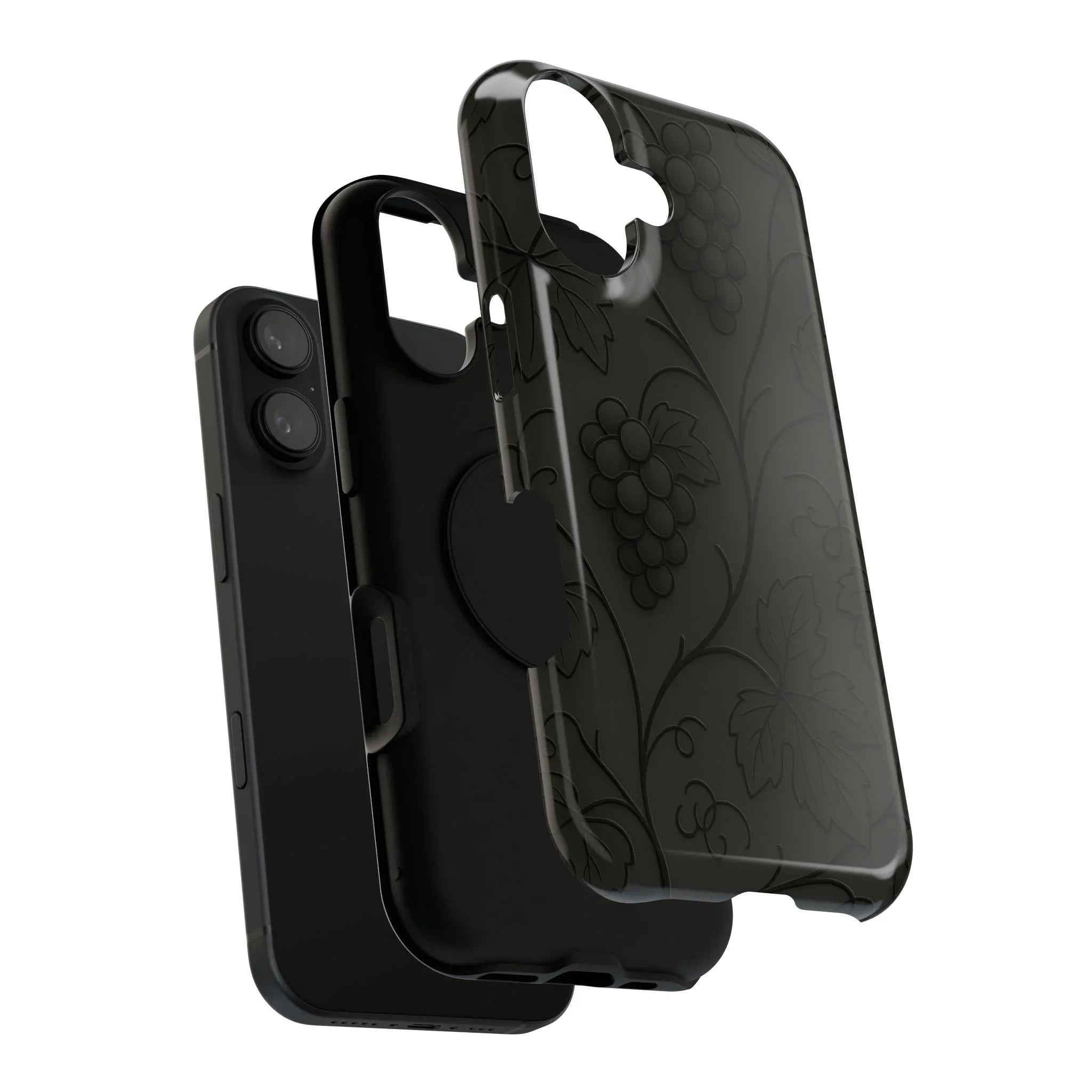 Elegant Embossed Grape Leaf Black Phone Case for iPhone and Galaxy - KARARMDESIGN