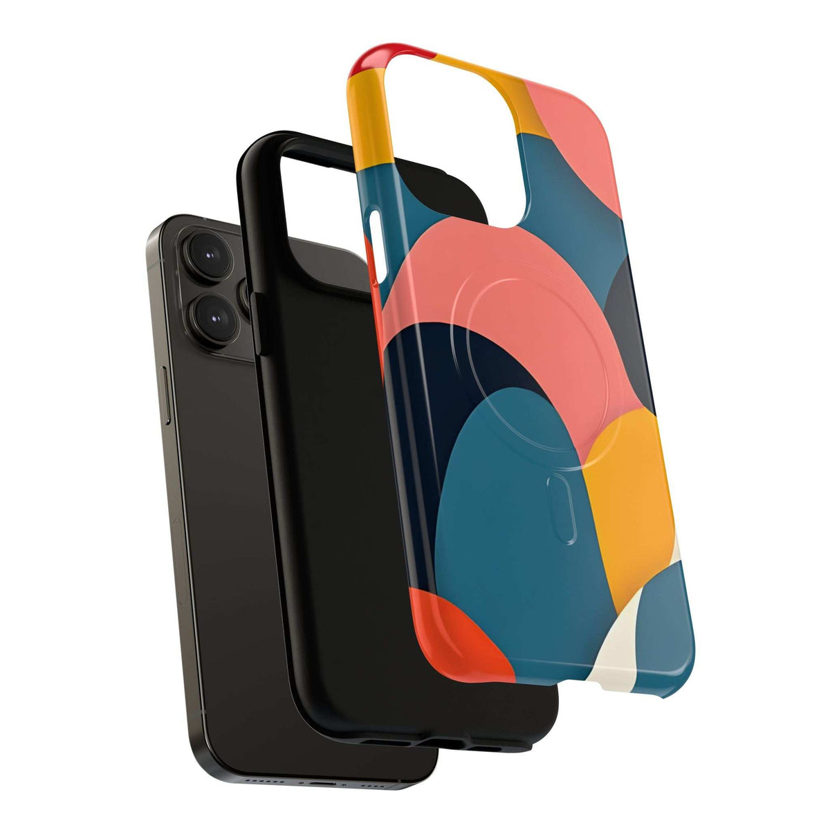 Colorful abstract iPhone 13-17 phone case, glossy design with camera lens openings