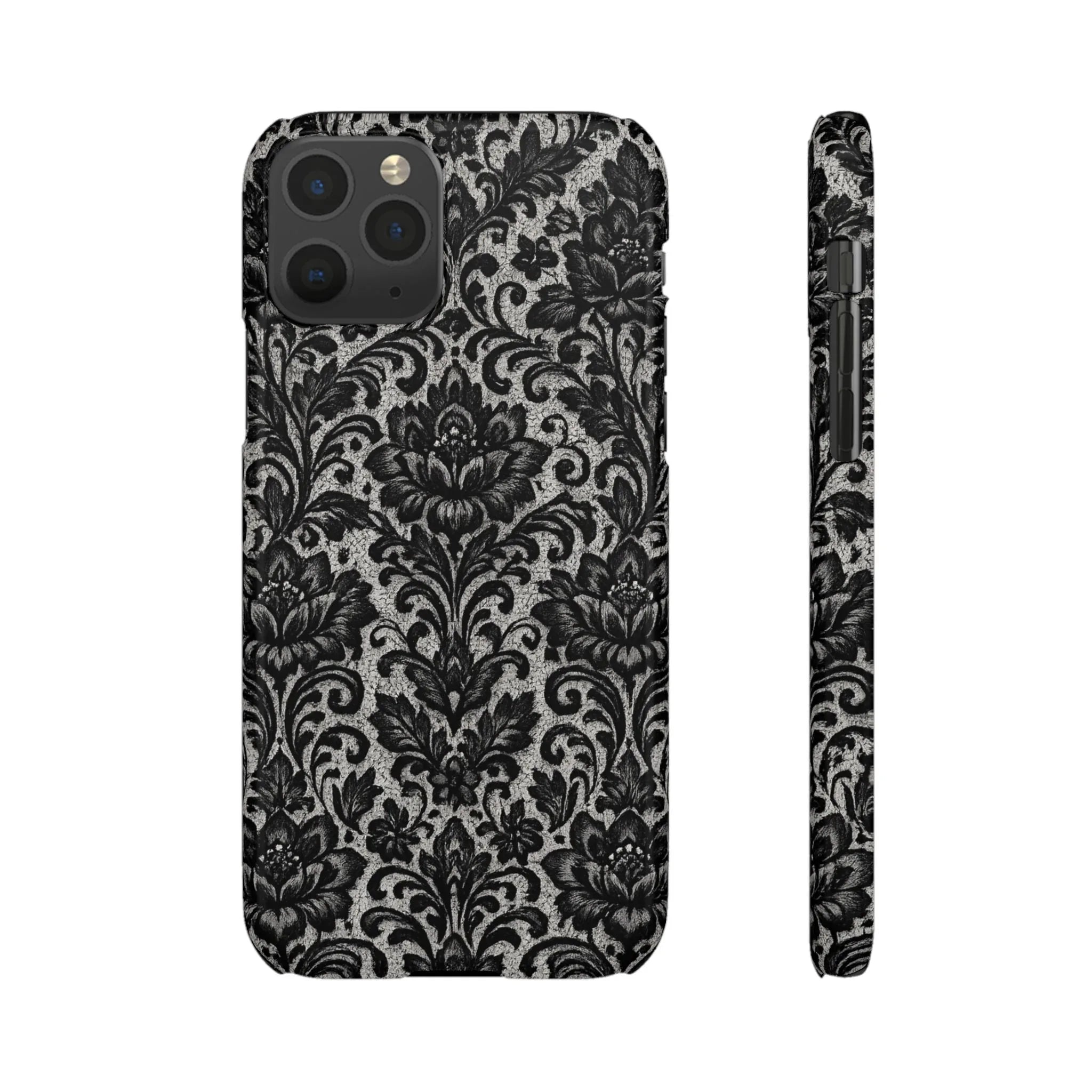 Black Damask Floral Phone Case for iPhone 11-17 and Galaxy S20-S25 - KARARMDESIGN