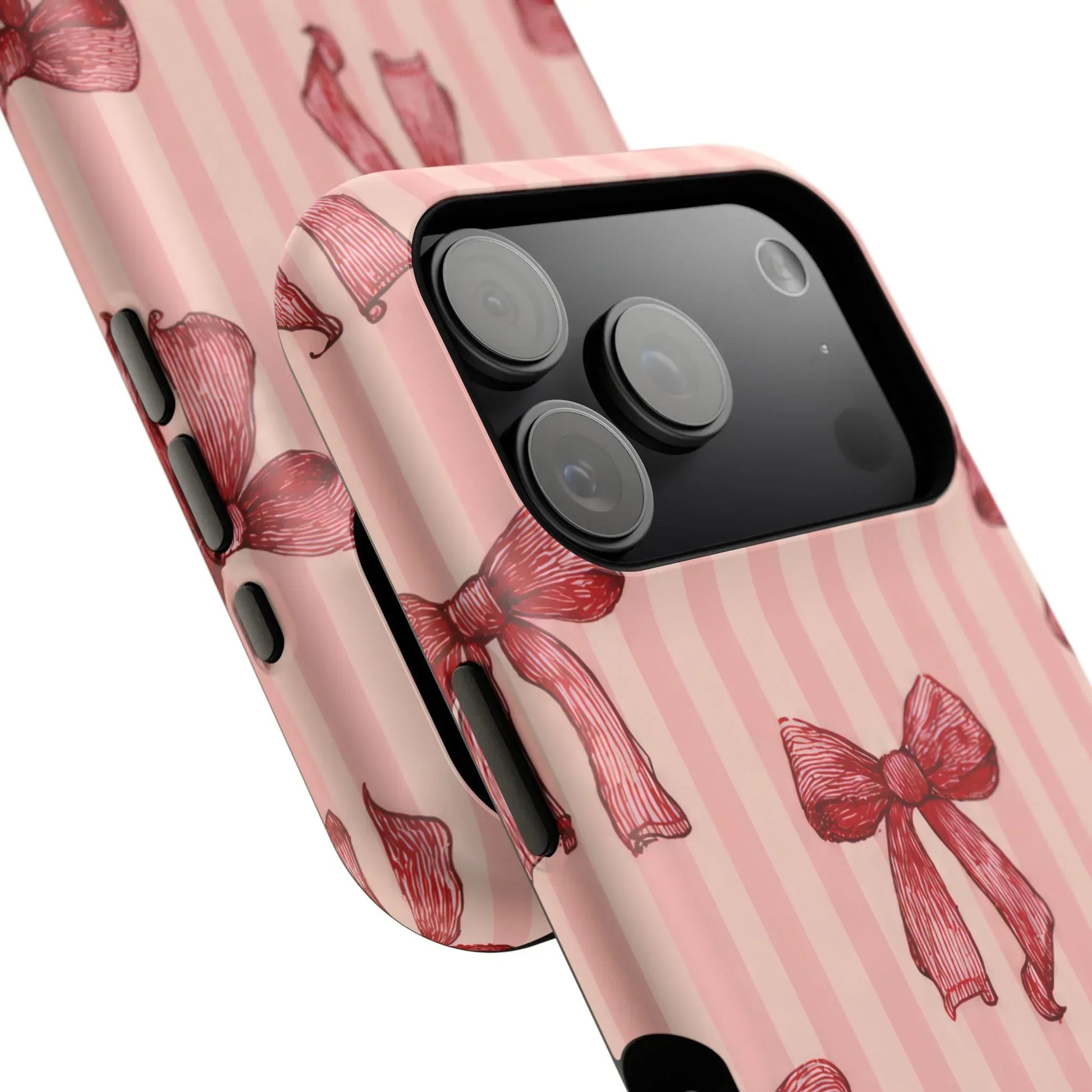 Red Bow Stripe Phone Case for iPhone 11-17 & Galaxy S21-S22 - KARARMDESIGN