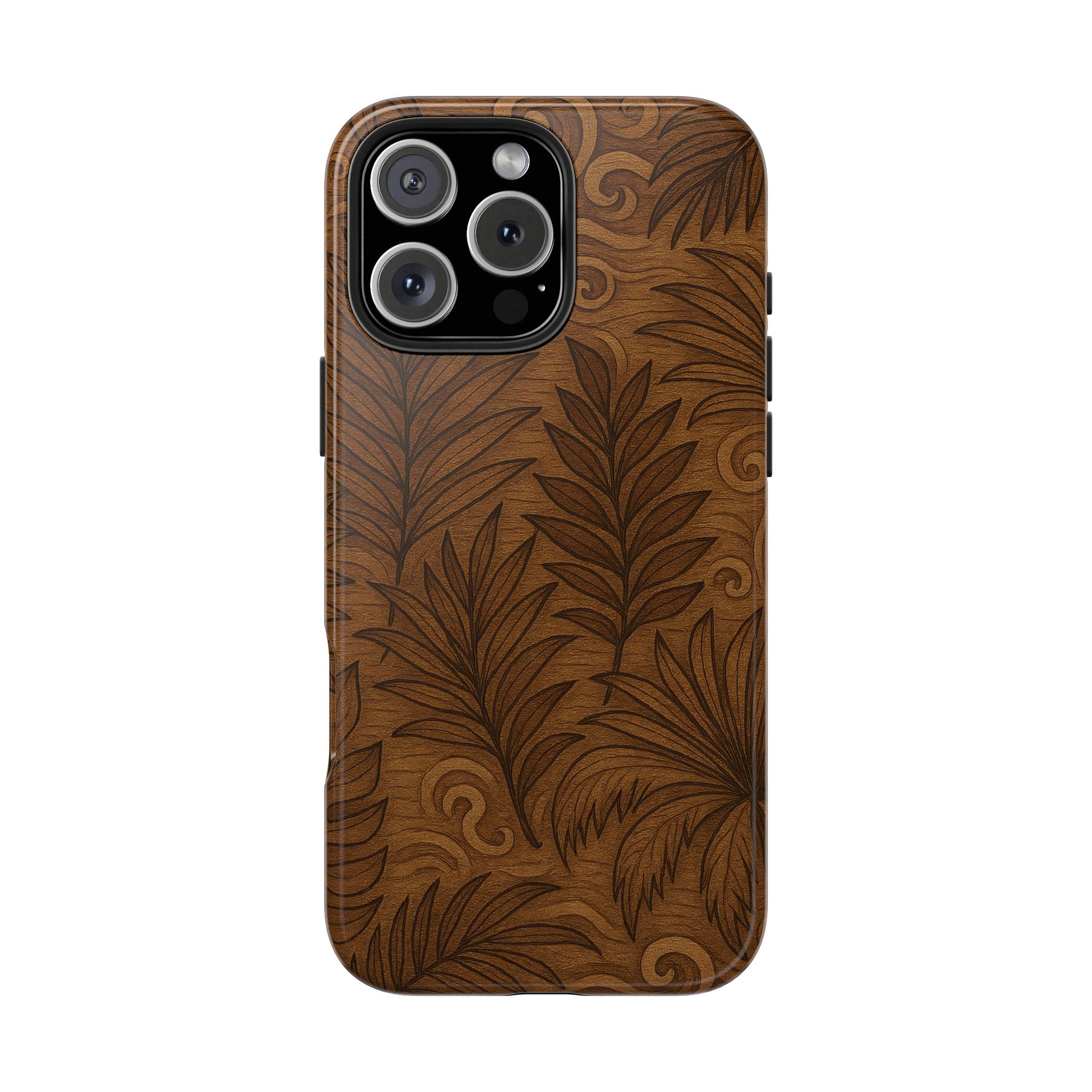 Wood Leaf Armor Phone Case for iPhone 11–17 & Galaxy S21–S26