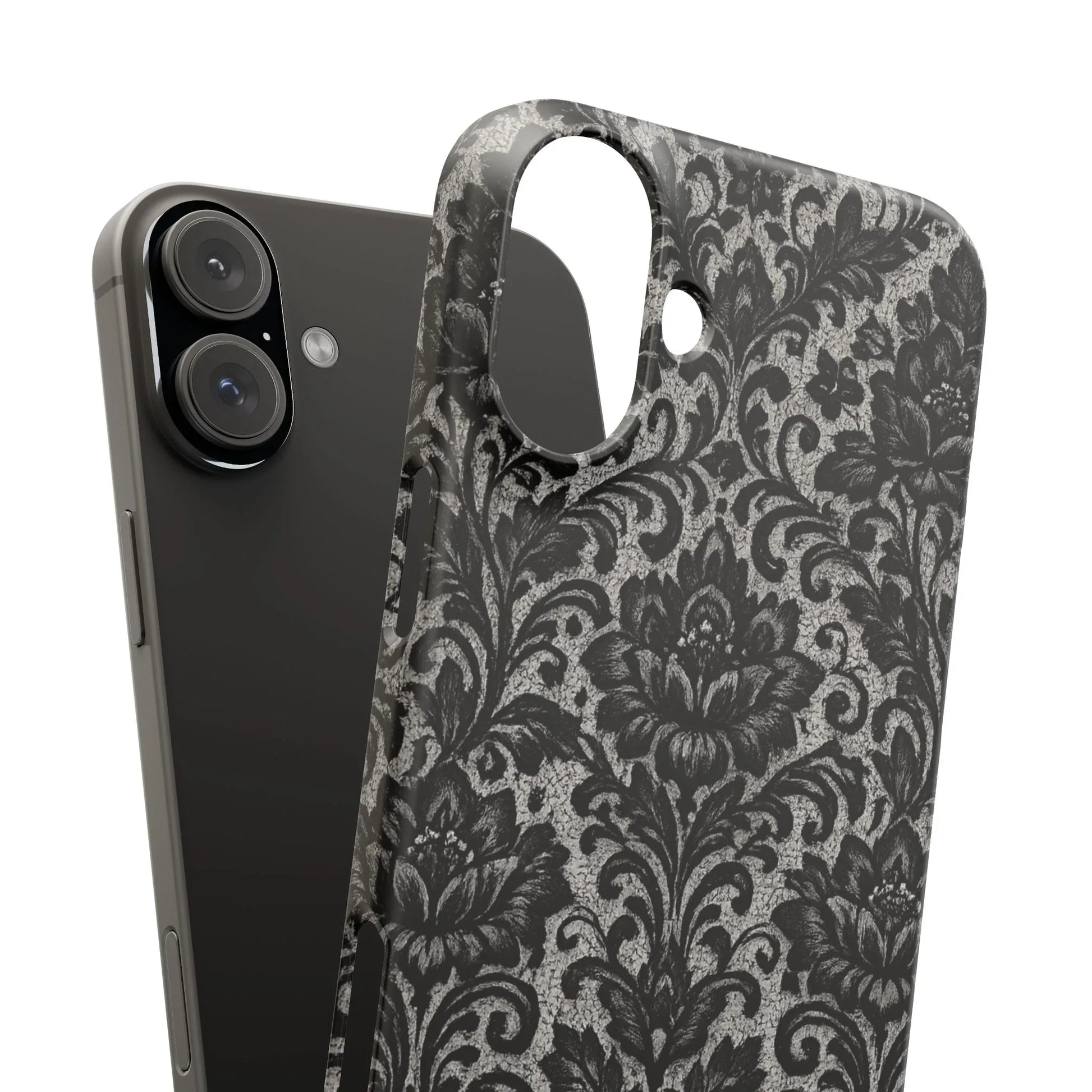 Black Damask Floral Phone Case for iPhone 11-17 and Galaxy S20-S25 - KARARMDESIGN