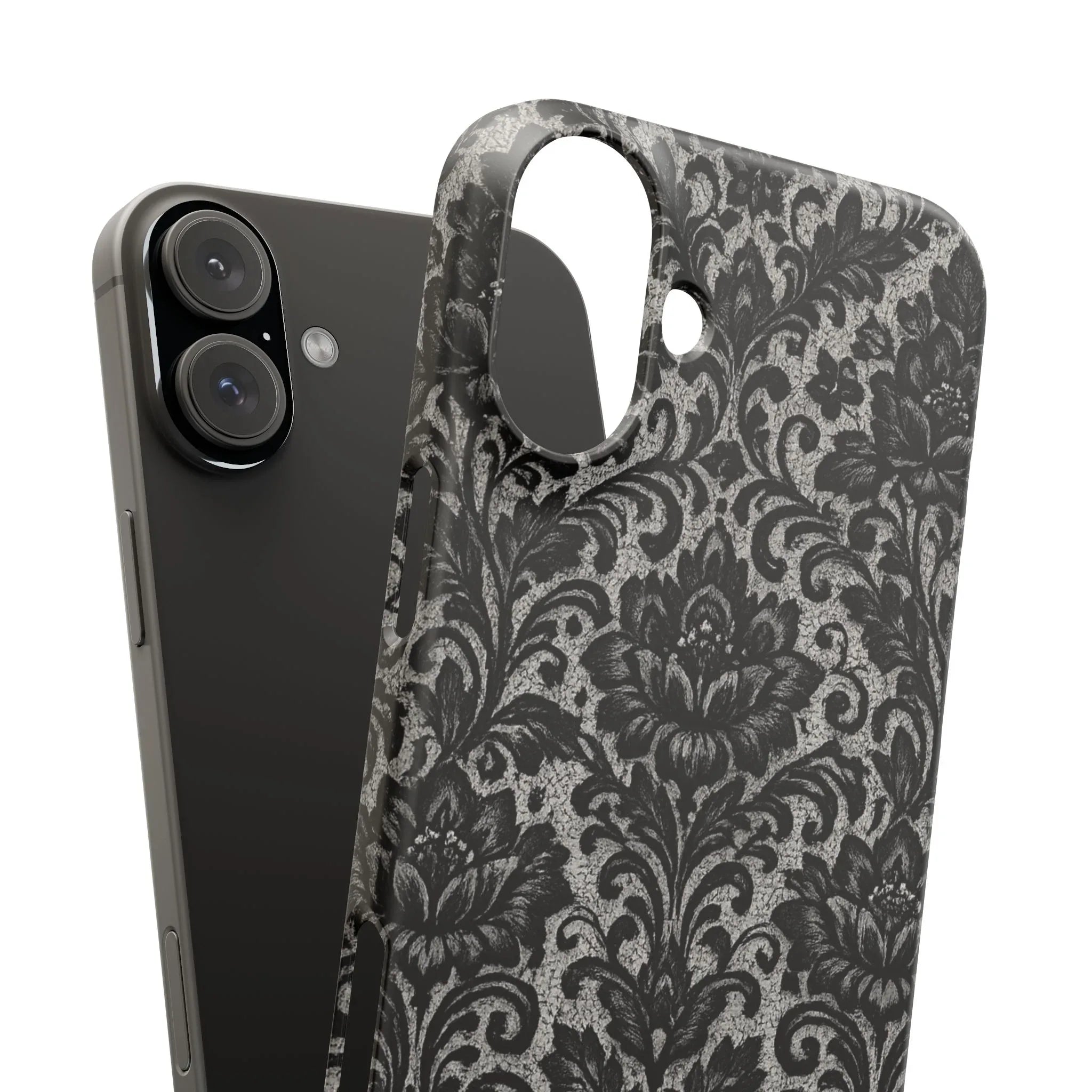 Black Damask Floral Phone Case for iPhone 11-17 and Galaxy S20-S25 - KARARMDESIGN