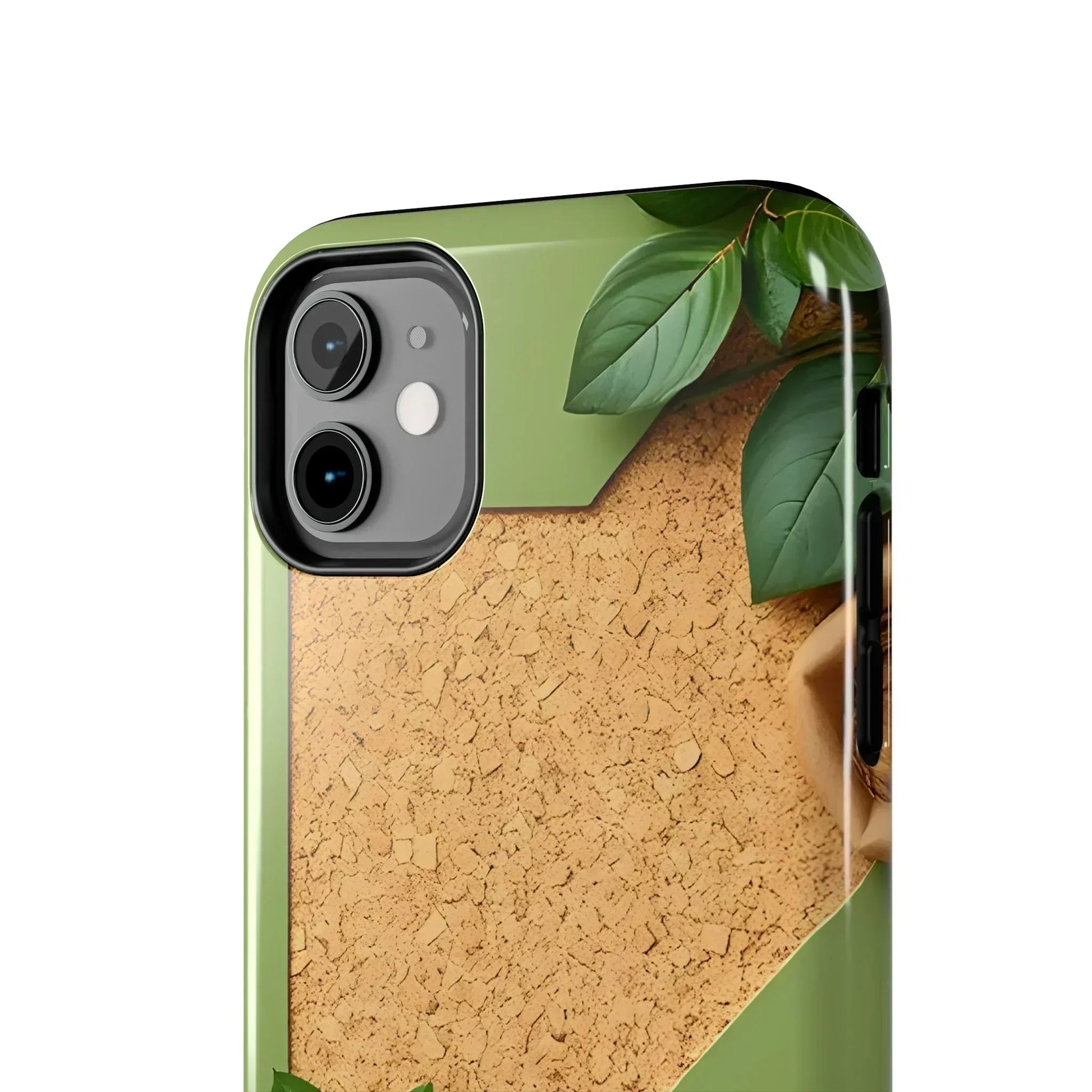 Eco-Inspired Tough Phone Case – Cork Texture with Leaf & Seed Design for iPhone 7-16 and Samsung Galaxy S21-S24 - KarArmDesign