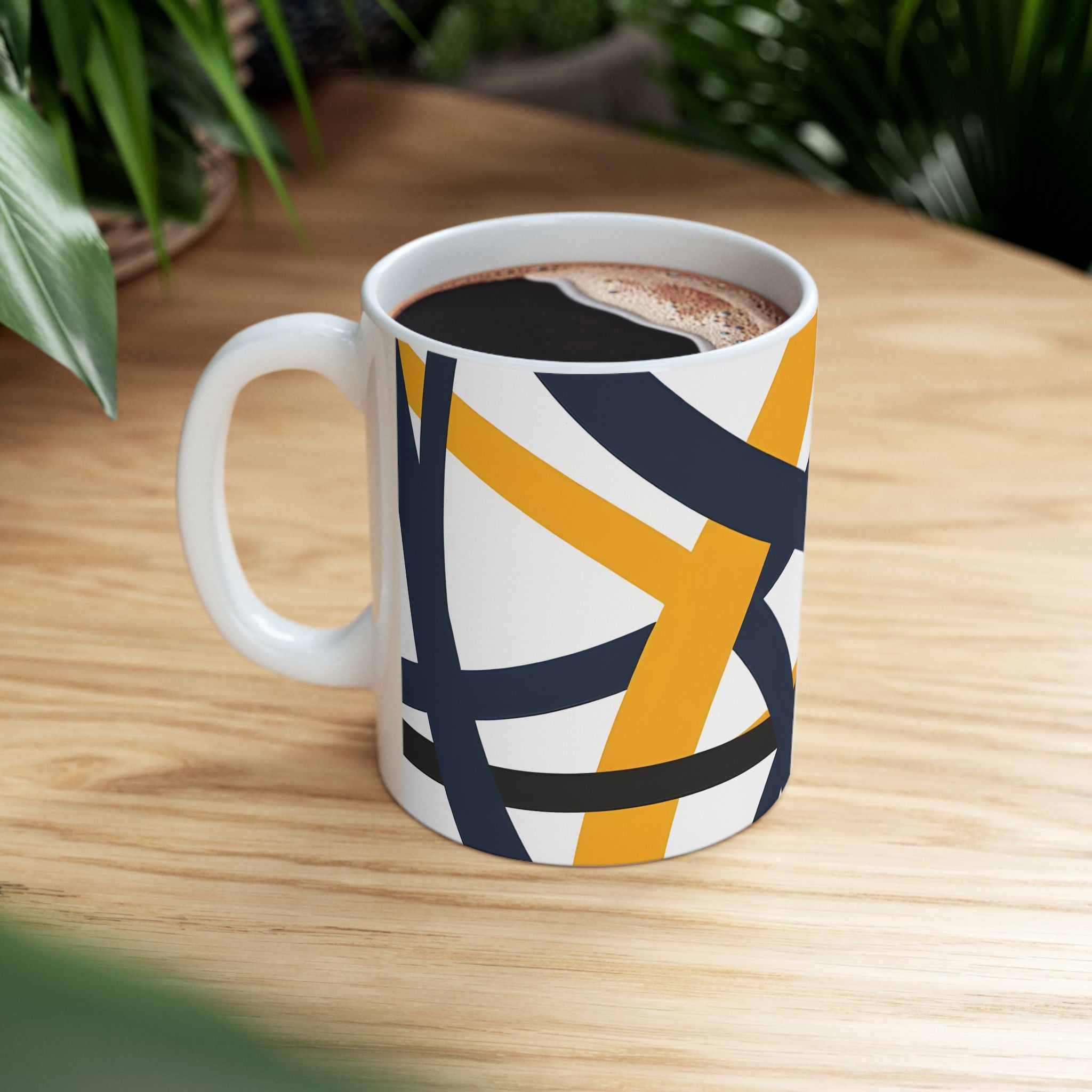 Navy Blue and Orange Smoke Pattern Ceramic Mug