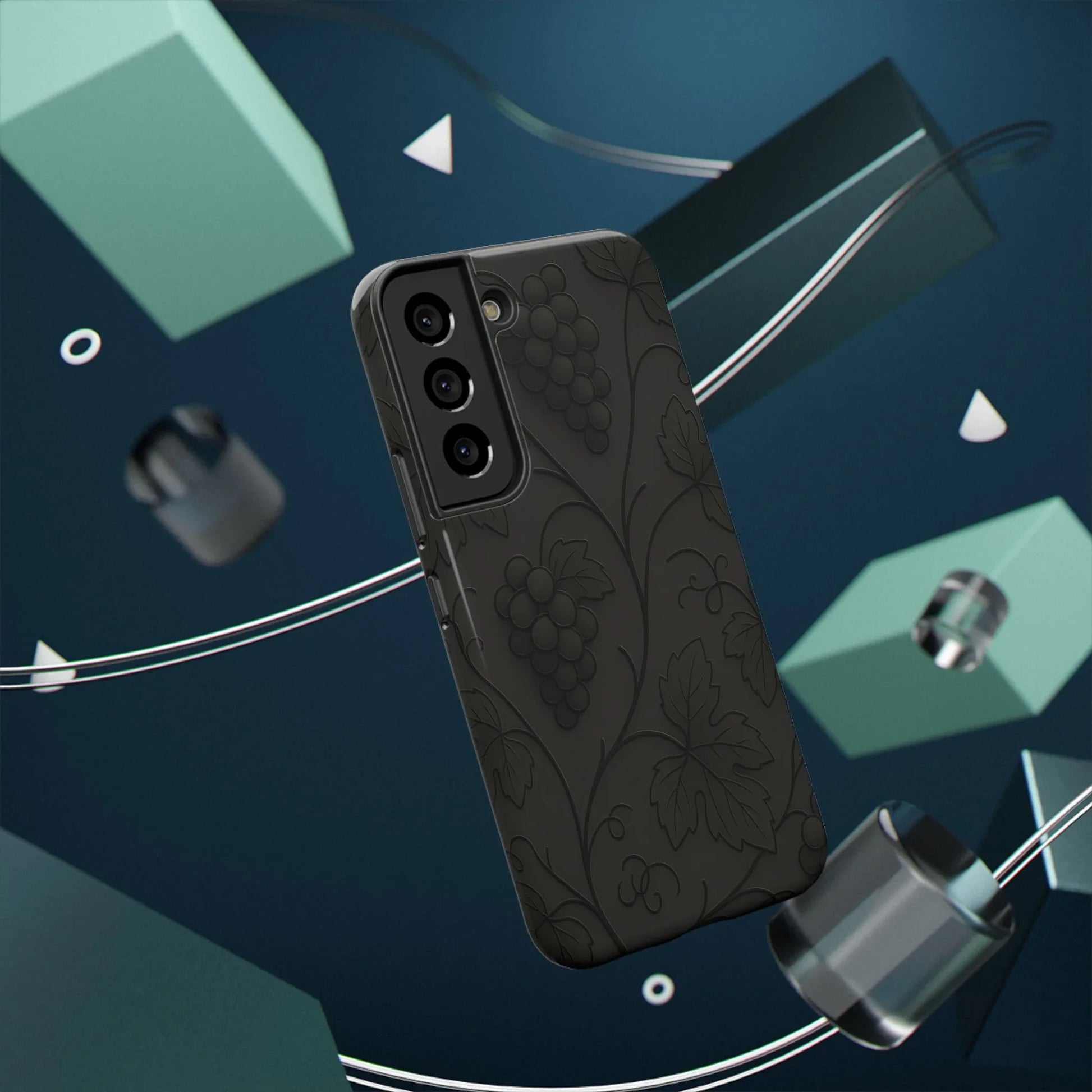 Elegant Embossed Grape Leaf Black Phone Case for iPhone and Galaxy - KARARMDESIGN