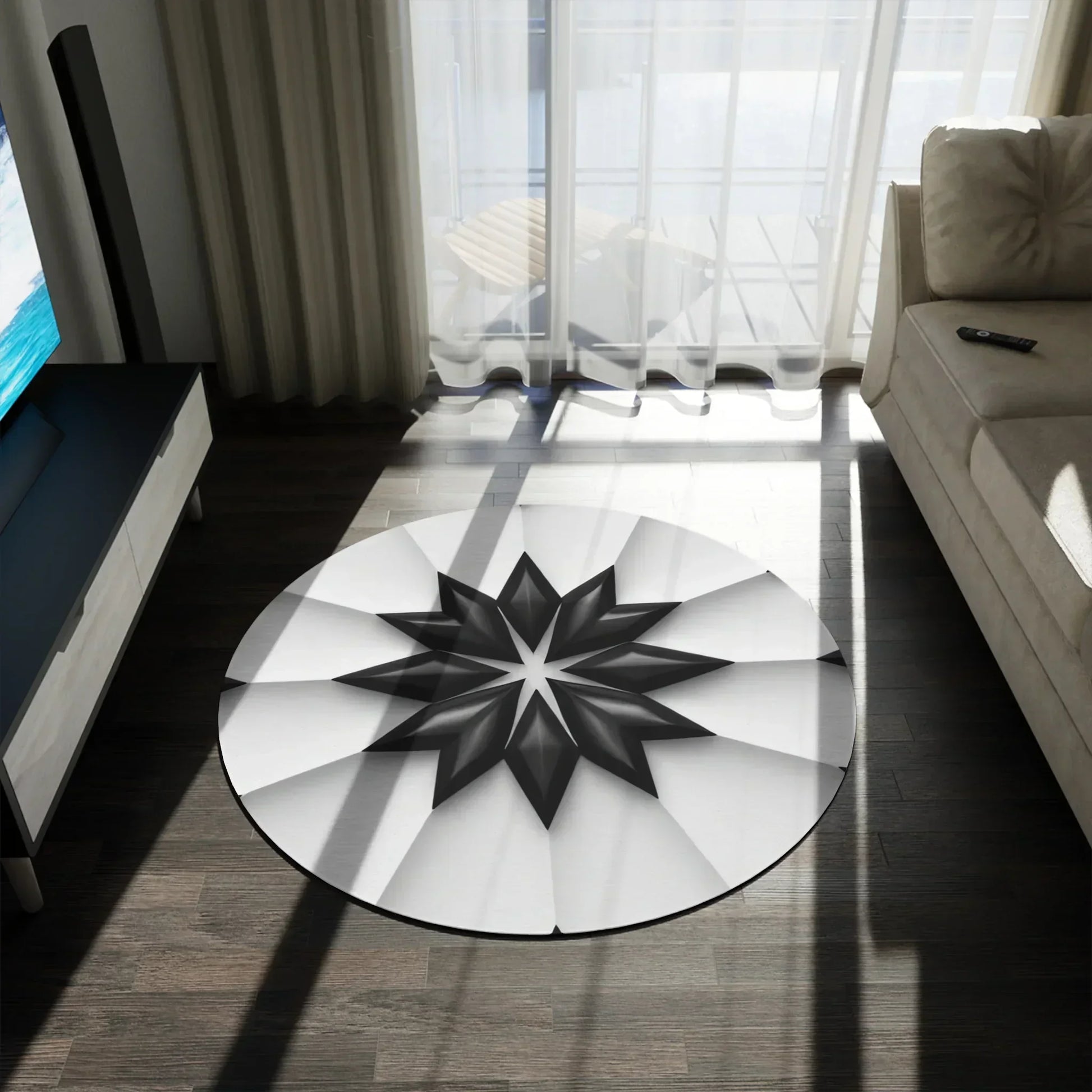 Modern Black and White Round Rug – 3D Effect for Artistic Floors - KarArmDesign