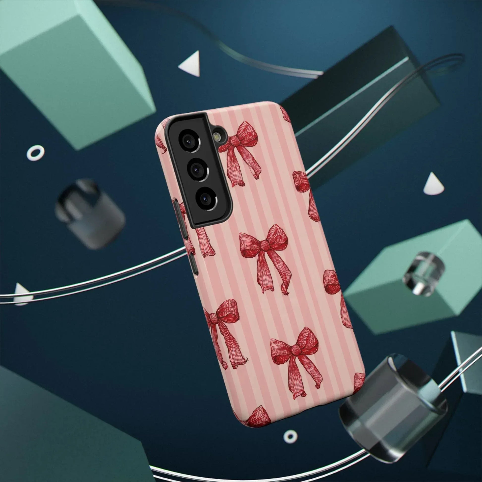 Red Bow Stripe Phone Case for iPhone 11-17 & Galaxy S21-S22 - KARARMDESIGN