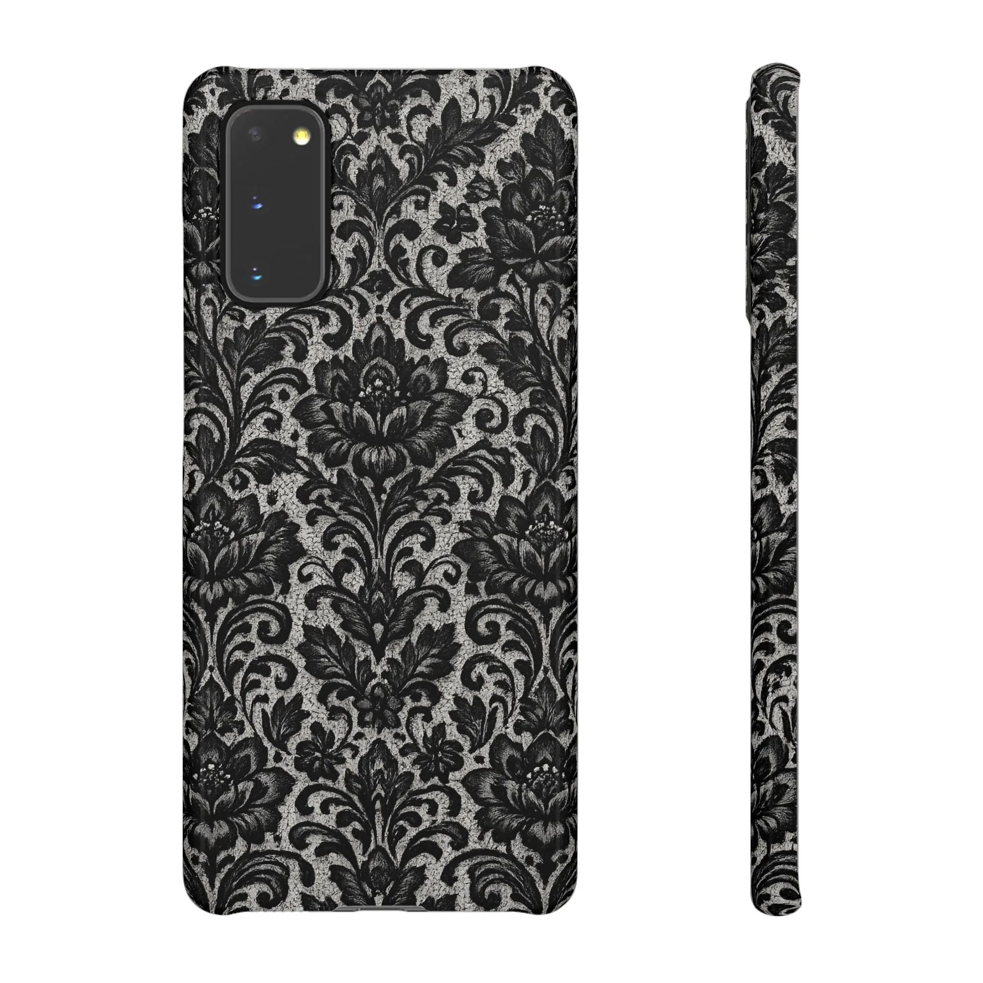 Black Damask Floral Phone Case for iPhone 11-17 and Galaxy S20-S25 - KARARMDESIGN