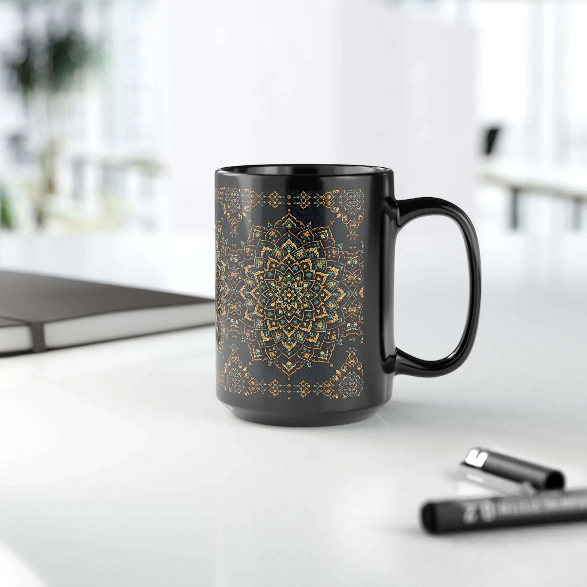 Ornate Mandala Mug - Black Mug (11oz, 15oz) - KARARMDESIGN