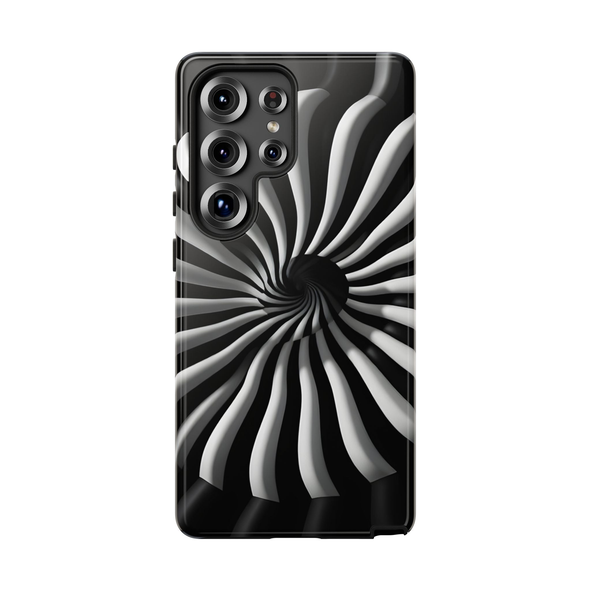 Hypnotic Black and White Spiral Phone Case – Optical Illusion Design for iPhone & Galaxy