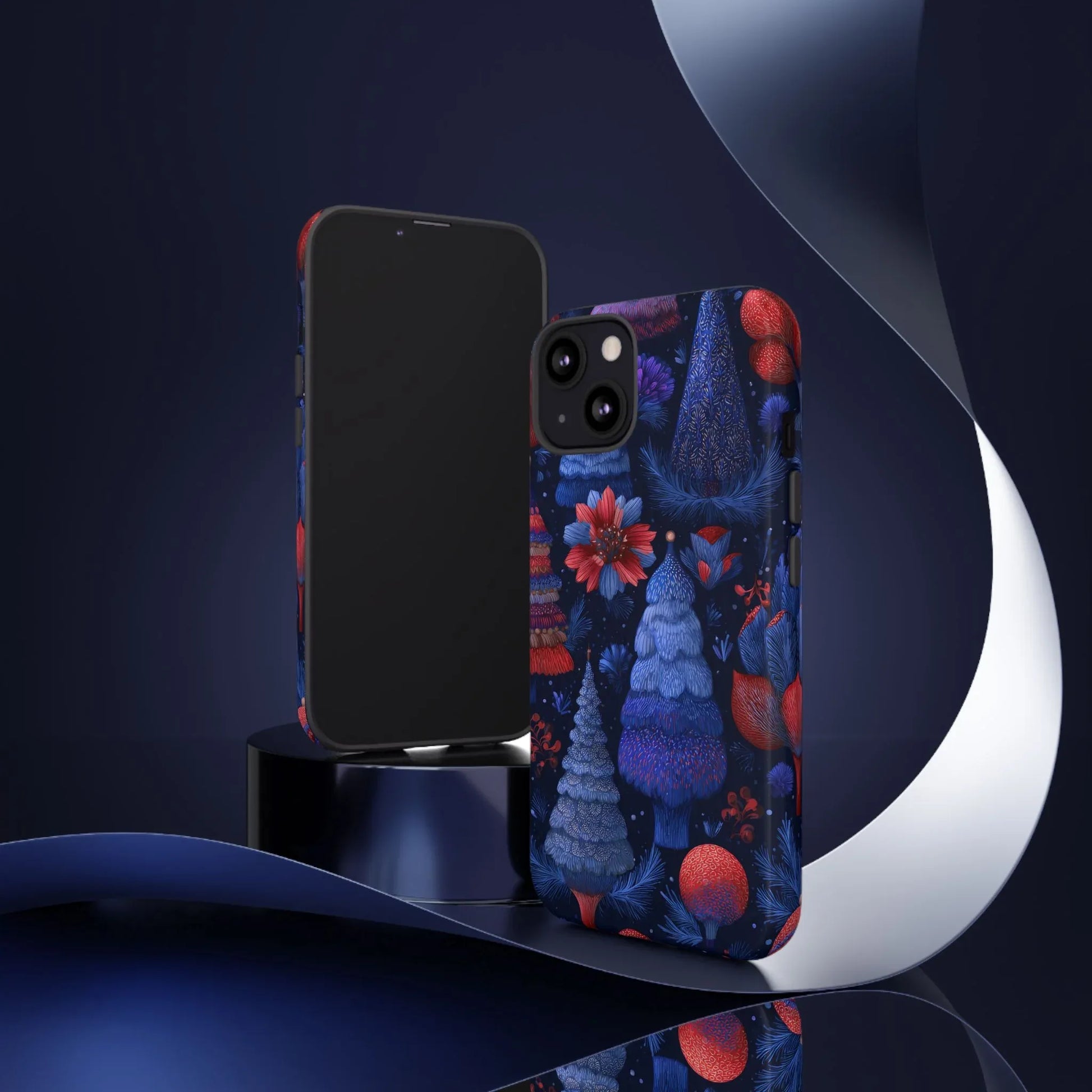 Midnight Blue Christmas Forest Phone Case for iPhone 8-17 and Galaxy S21–S25 - KARARMDESIGN