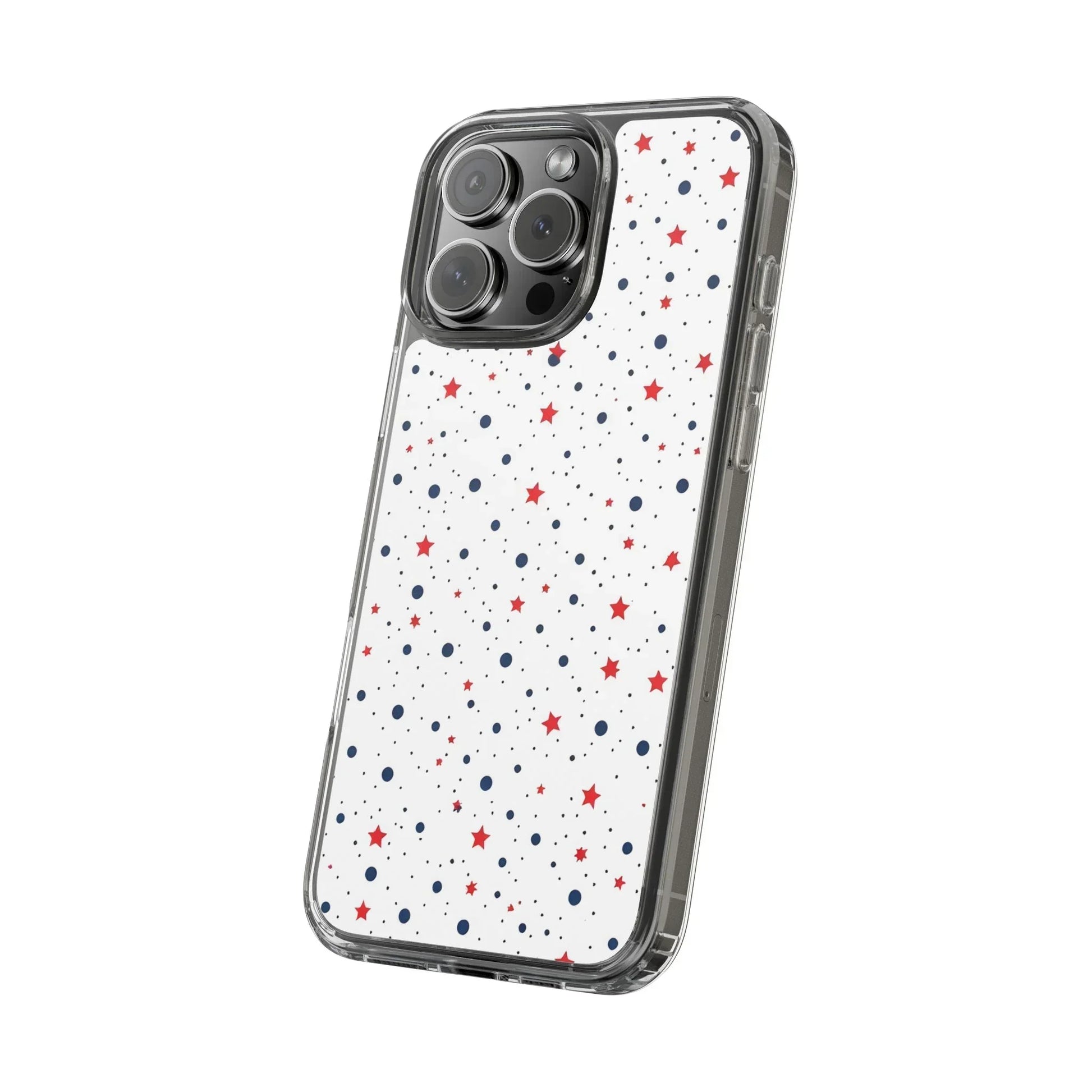 White Phone Case with Red Stars and Blue Polka Dots for iPhone and Galaxy - KarArmDesign