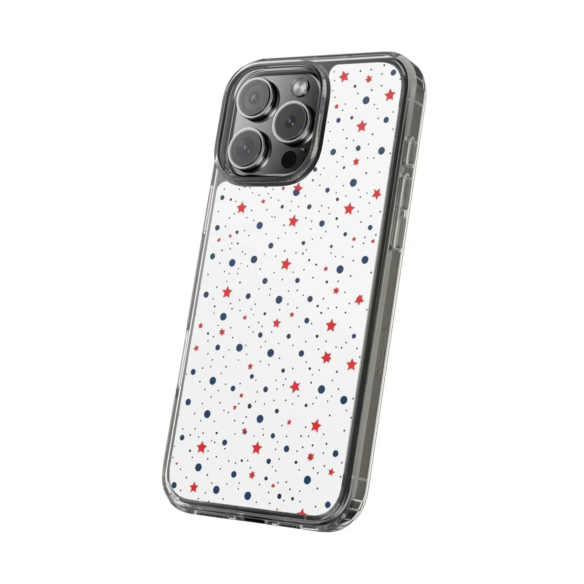 White Phone Case with Red Stars and Blue Polka Dots for iPhone and Galaxy - KARARMDESIGN