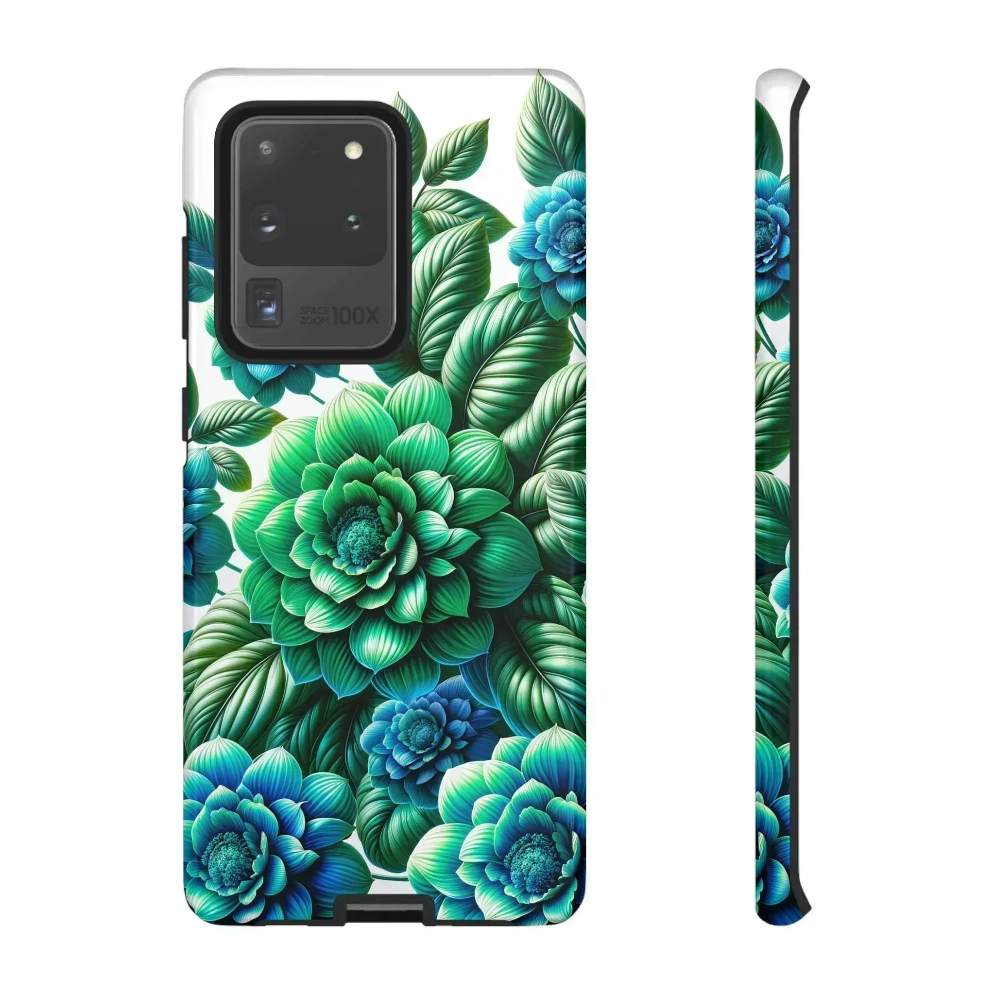 Green and Blue Floral Phone Case for Galaxy S10-S25 - KARARMDESIGN