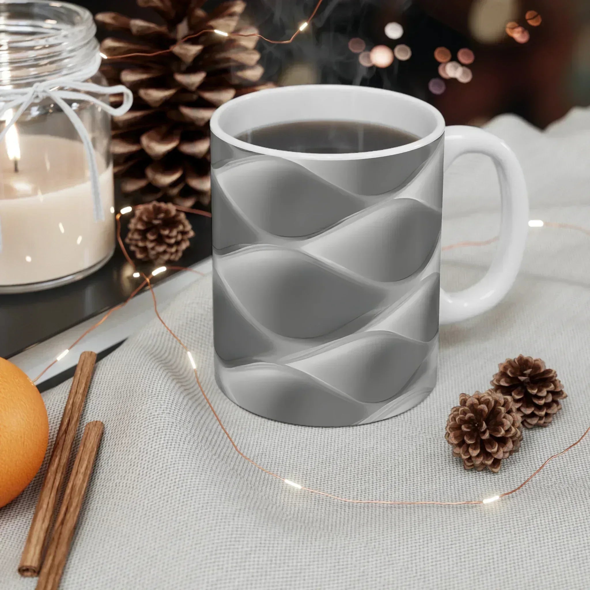 Silver Wave Geometry – Elegant Abstract Design Mug - 11oz - KARARMDESIGN