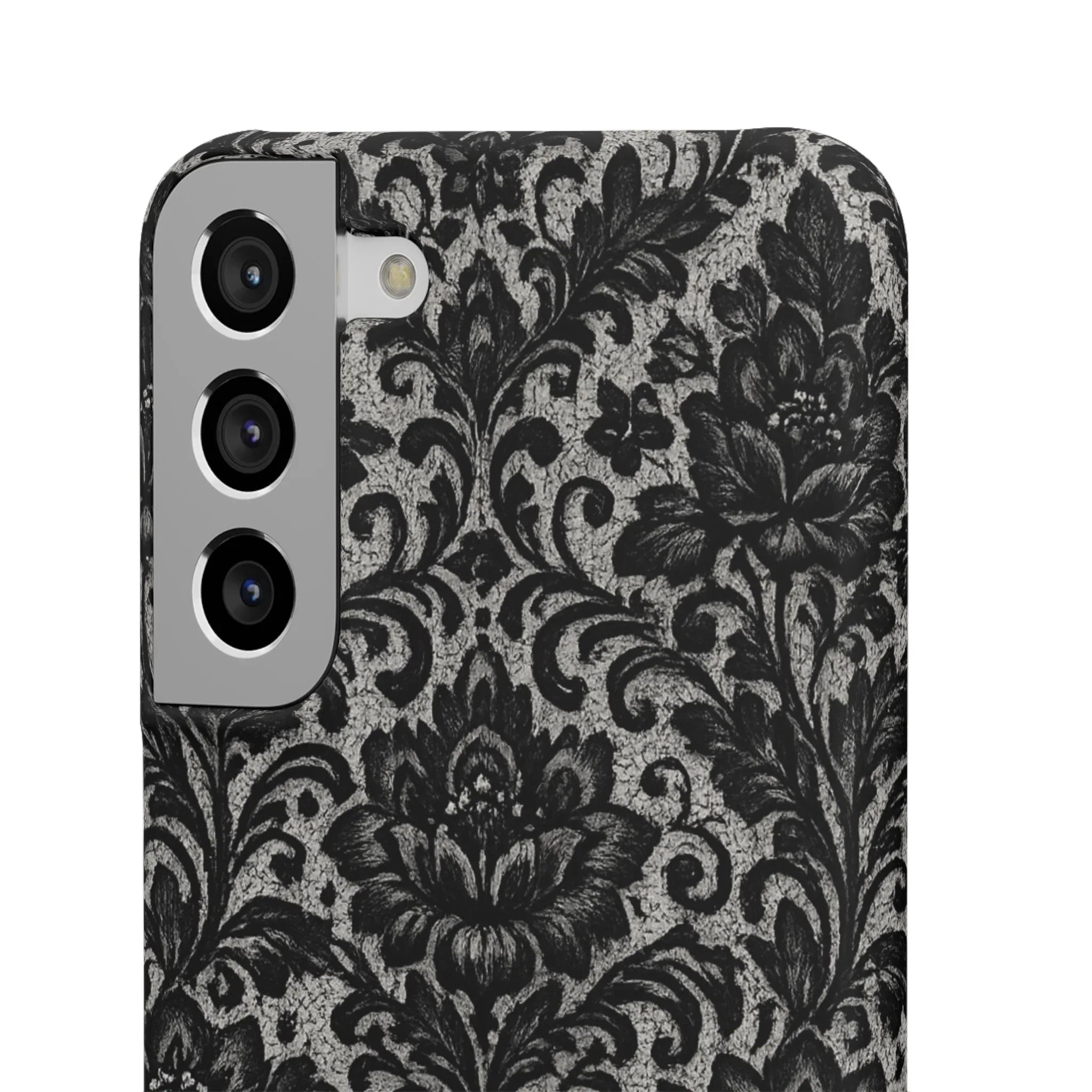 Black Damask Floral Phone Case for iPhone 11-17 and Galaxy S20-S25 - KARARMDESIGN