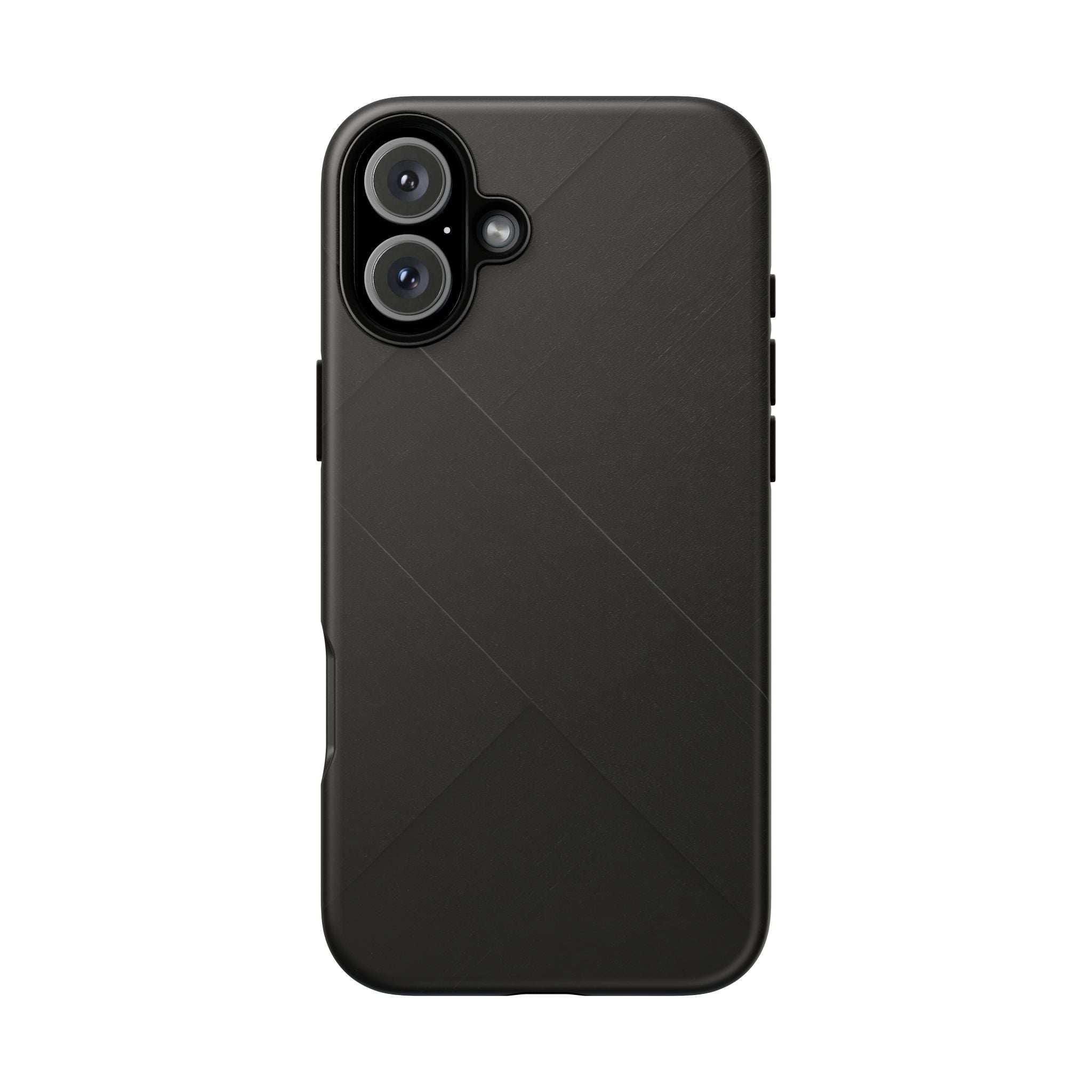 Matte black phone case, diagonal lines across the back, camera cutouts at top