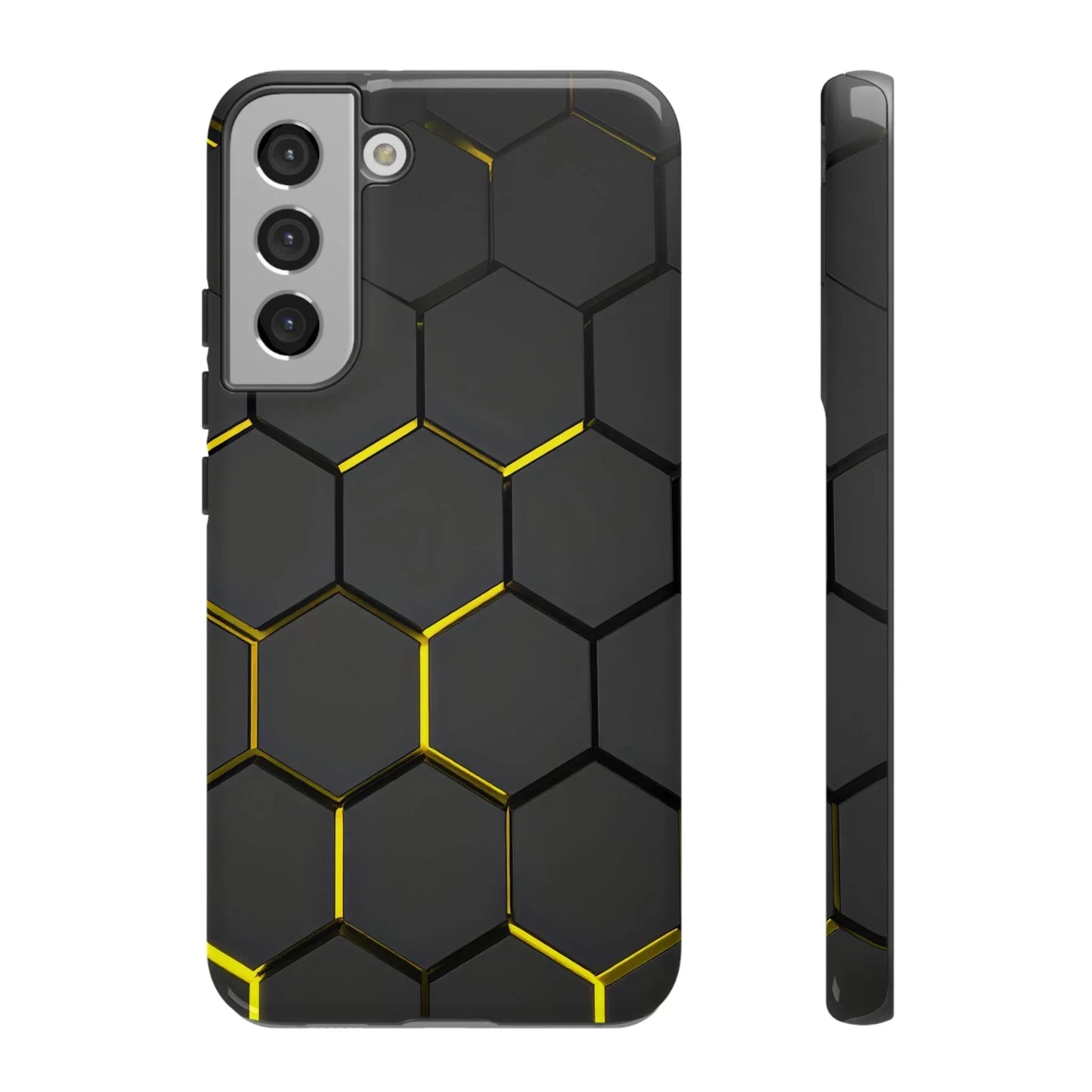 Black and Yellow Hexagon Geometric Tough Phone Case for Galaxy and Pixel - KarArmDesign