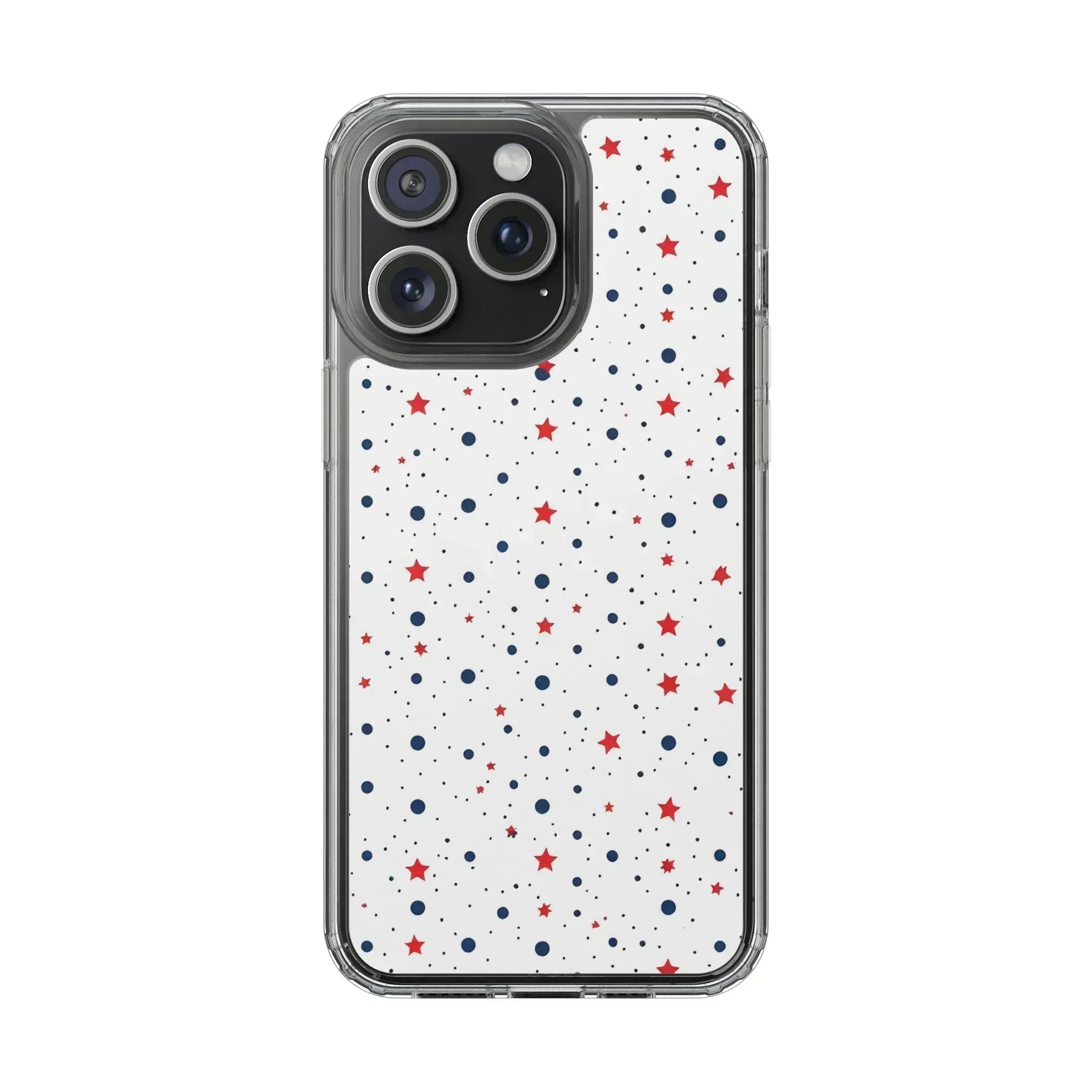 White Phone Case with Red Stars and Blue Polka Dots for iPhone and Galaxy - KARARMDESIGN