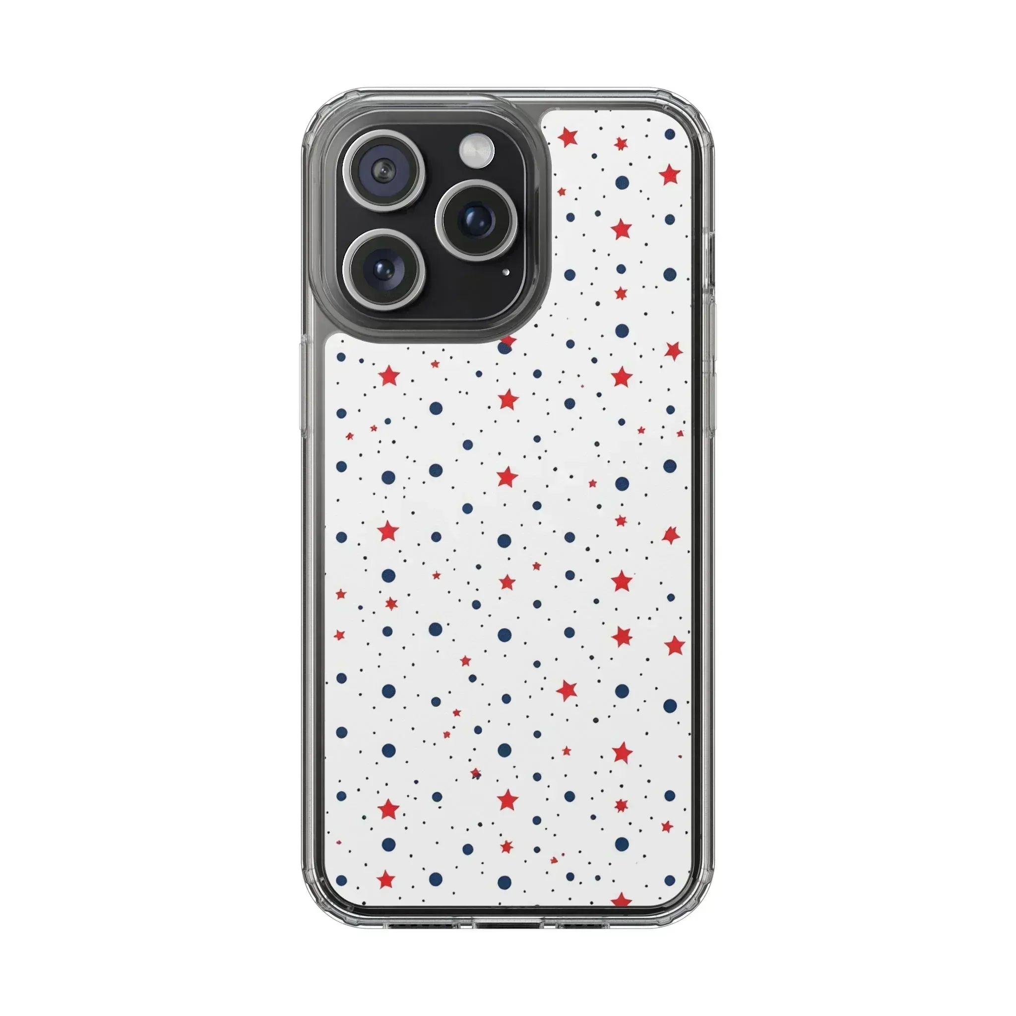 White Phone Case with Red Stars and Blue Polka Dots for iPhone and Galaxy - KARARMDESIGN