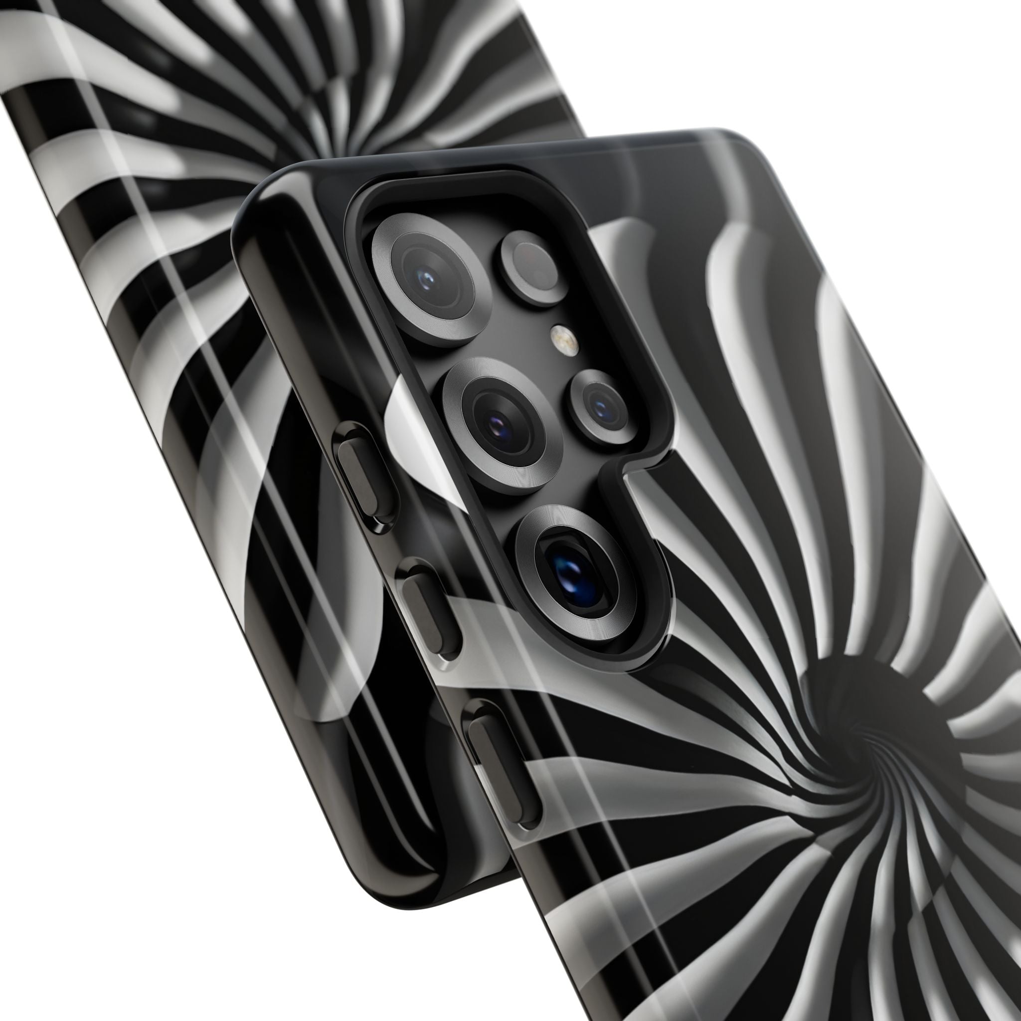 Hypnotic Black and White Spiral Phone Case – Optical Illusion Design for iPhone & Galaxy