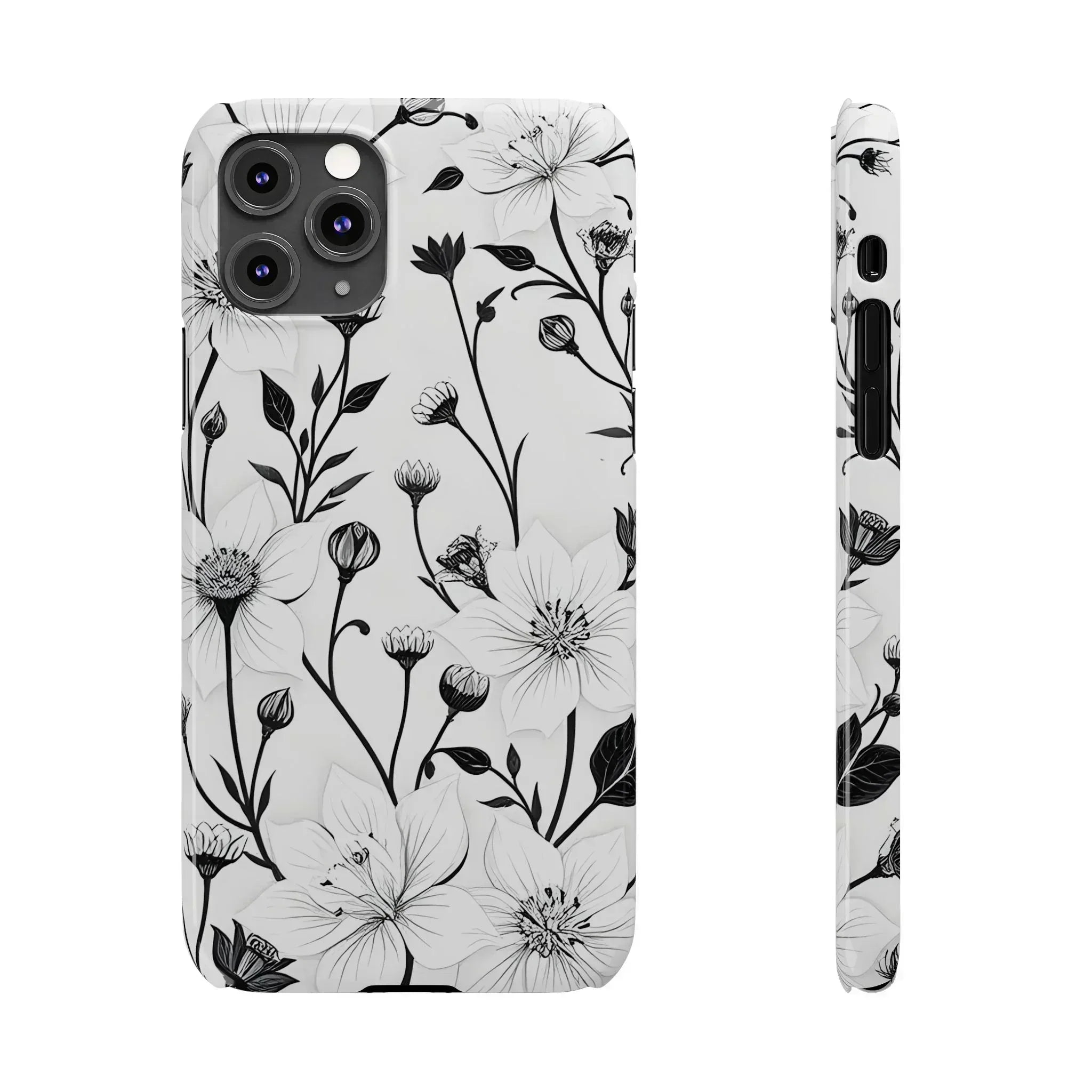 Monochrome Bloom Floral Phone Case for iPhone 11-16 - KARARMDESIGN