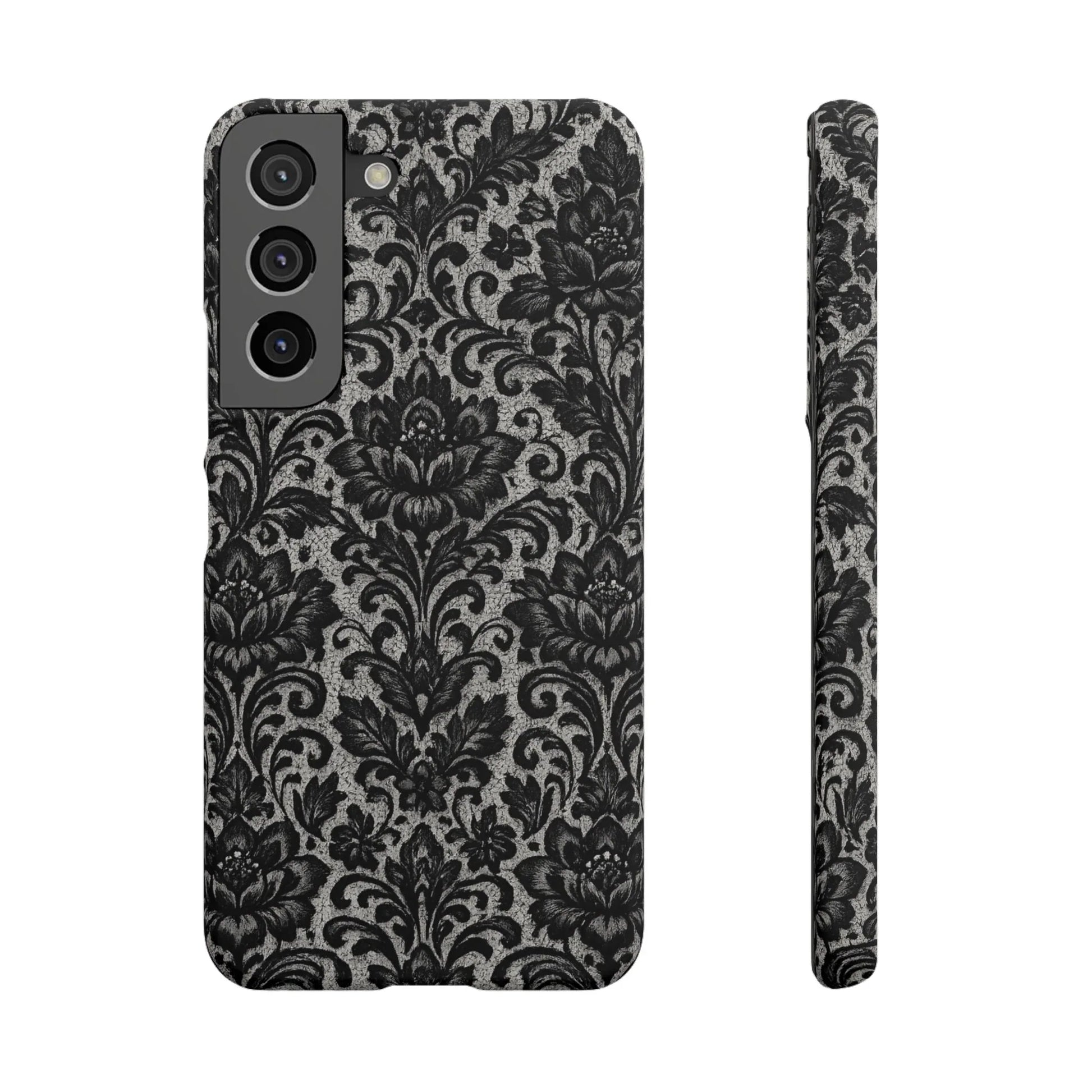 Black Damask Floral Phone Case for iPhone 11-17 and Galaxy S20-S25 - KARARMDESIGN
