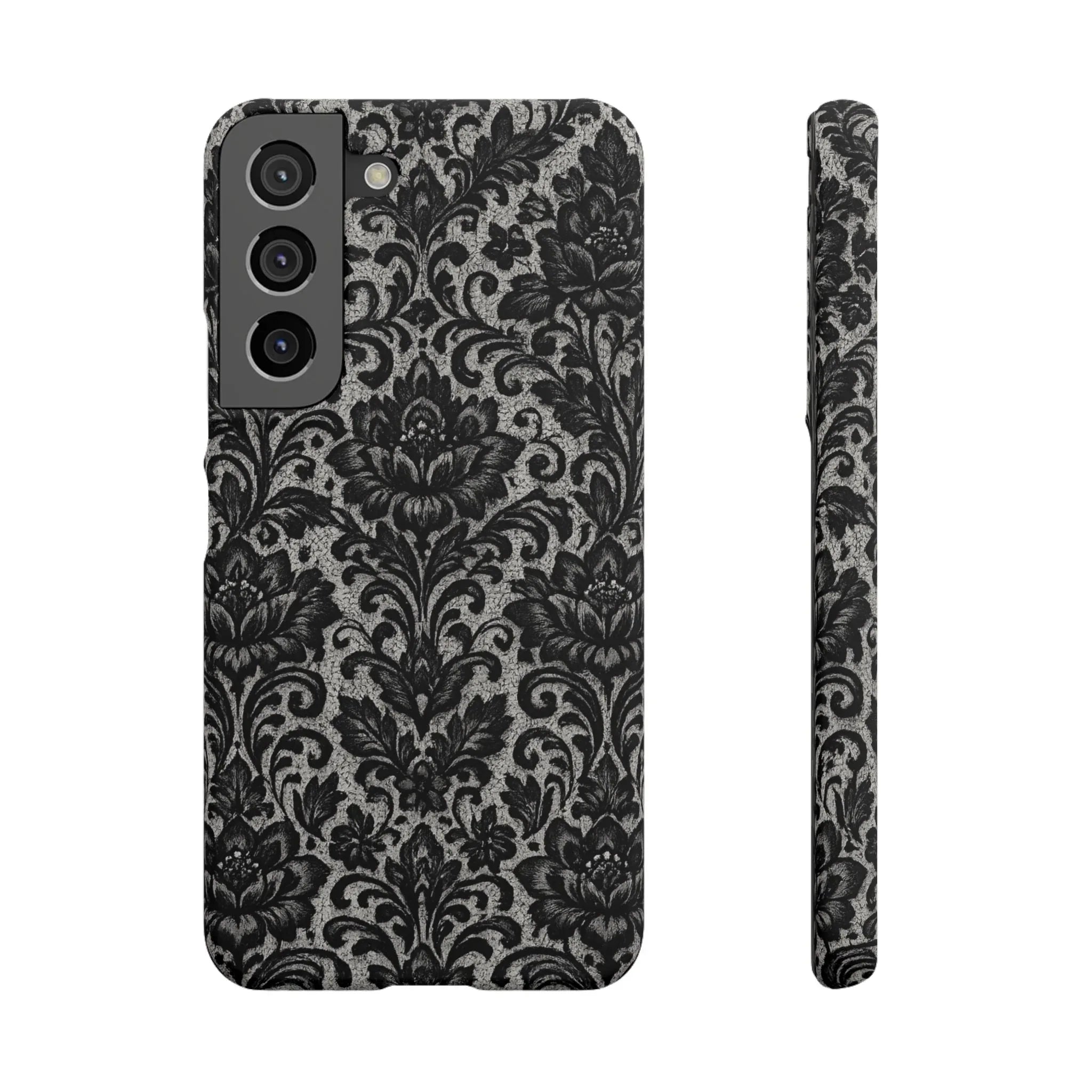 Black Damask Floral Phone Case for iPhone 11-17 and Galaxy S20-S25 - KARARMDESIGN
