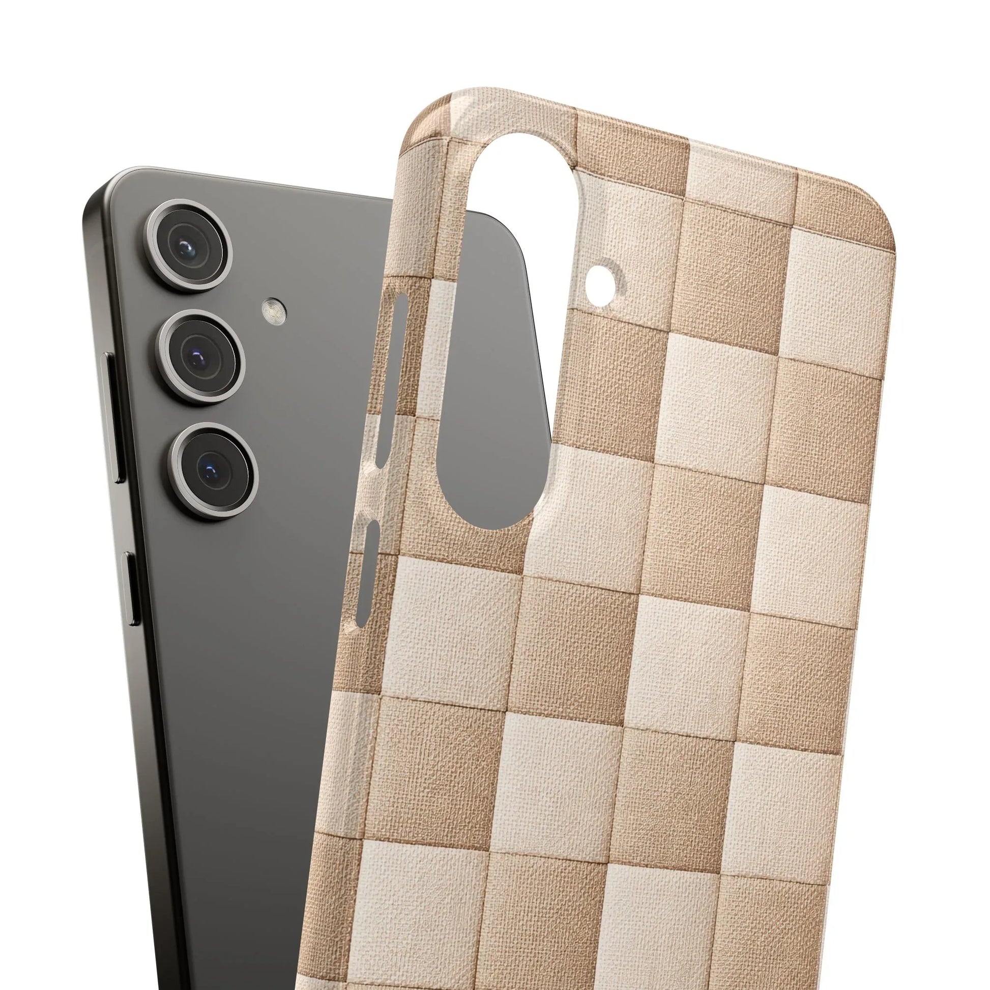 Beige Woven Phone Case for iPhone 11-17 and Galaxy S20-S25 - KARARMDESIGN